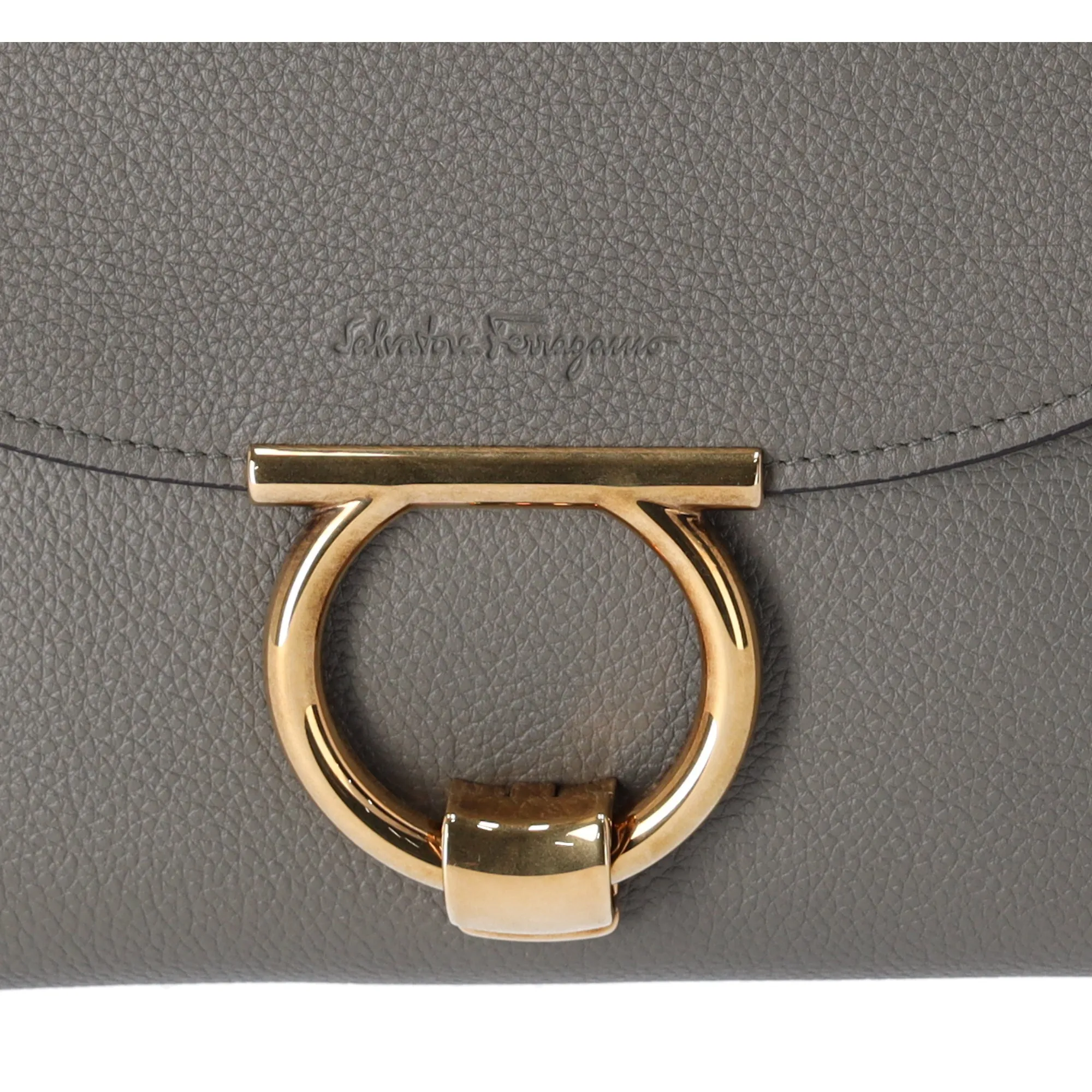 Salvatore Ferragamo Gancini Handbag Shoulder Bag GG-21H493 Gray Pebbled Leather sold by Gaby's Bags product image thumbnail 2