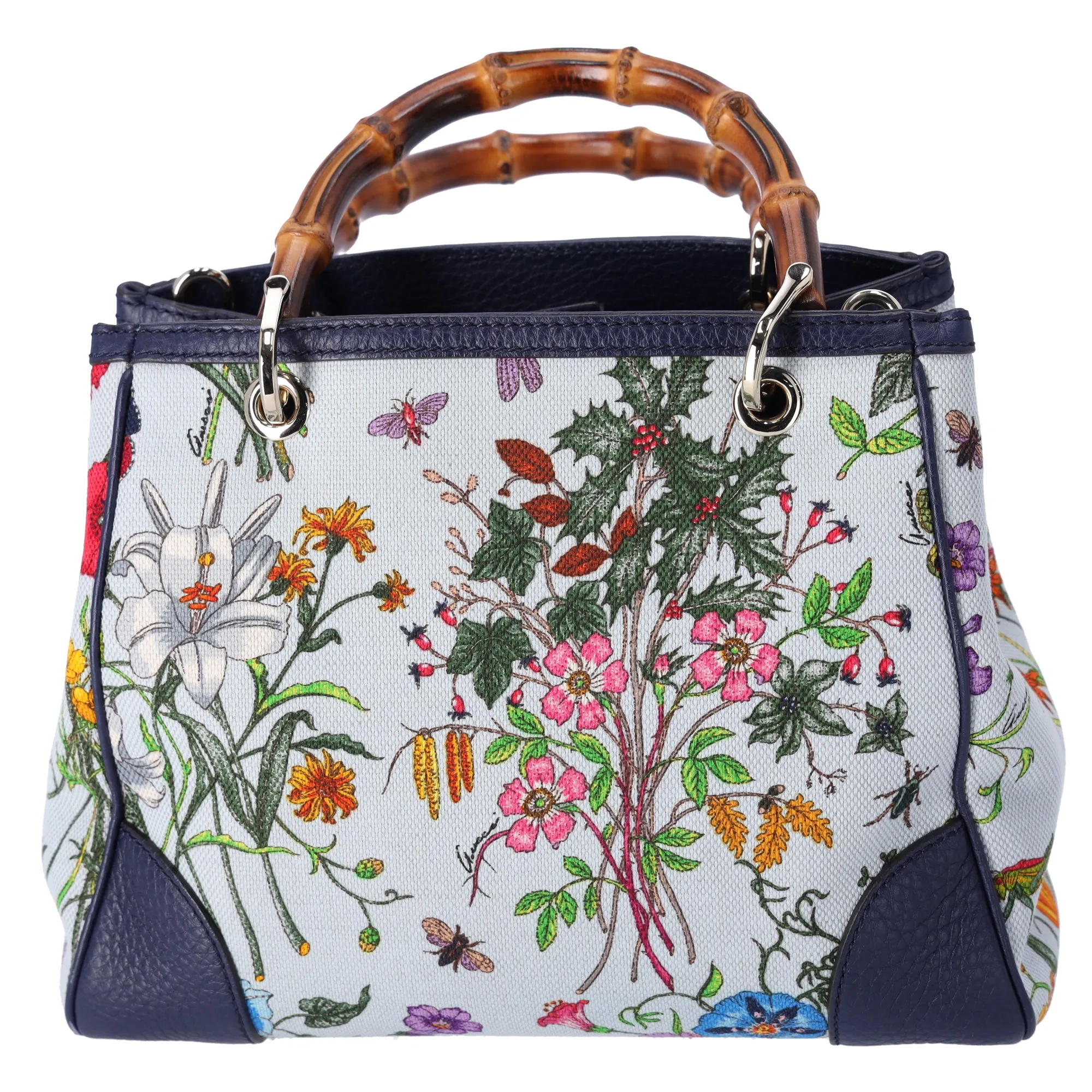 GUCCI Bamboo Tote Bag 336032 Floral Print Light Blue Multi Canvas Leather sold by Gaby's Bags product image thumbnail 3