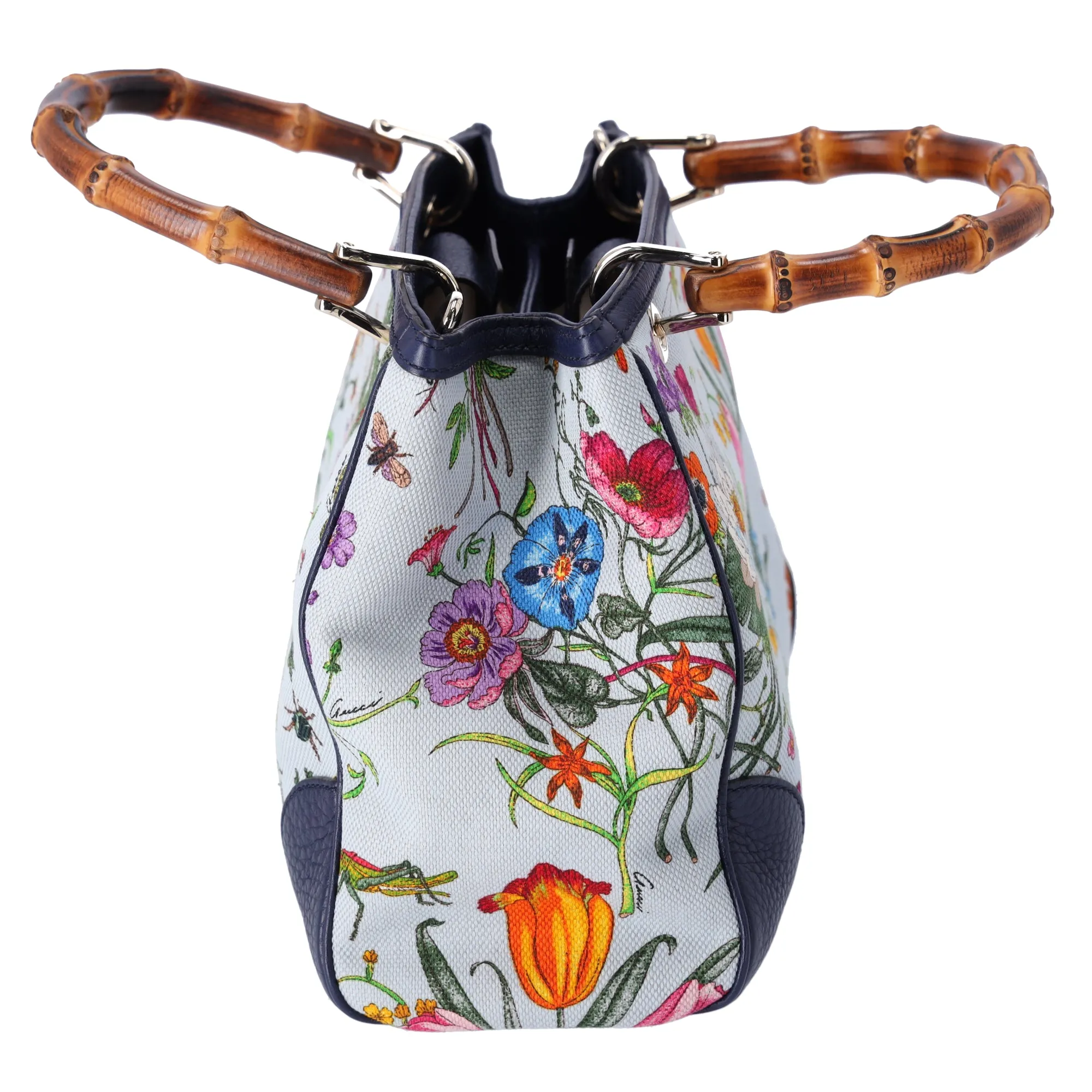 GUCCI Bamboo Tote Bag 336032 Floral Print Light Blue Multi Canvas Leather sold by Gaby's Bags product image thumbnail 4