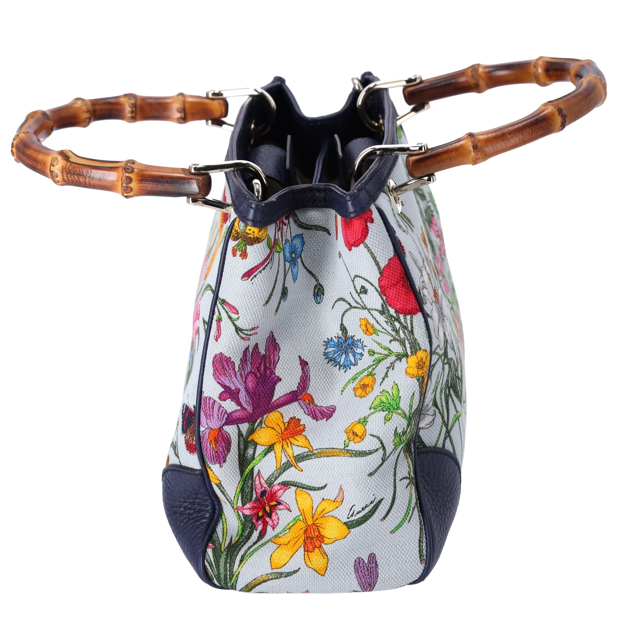 GUCCI Bamboo Tote Bag 336032 Floral Print Light Blue Multi Canvas Leather sold by Gaby's Bags product image thumbnail 2