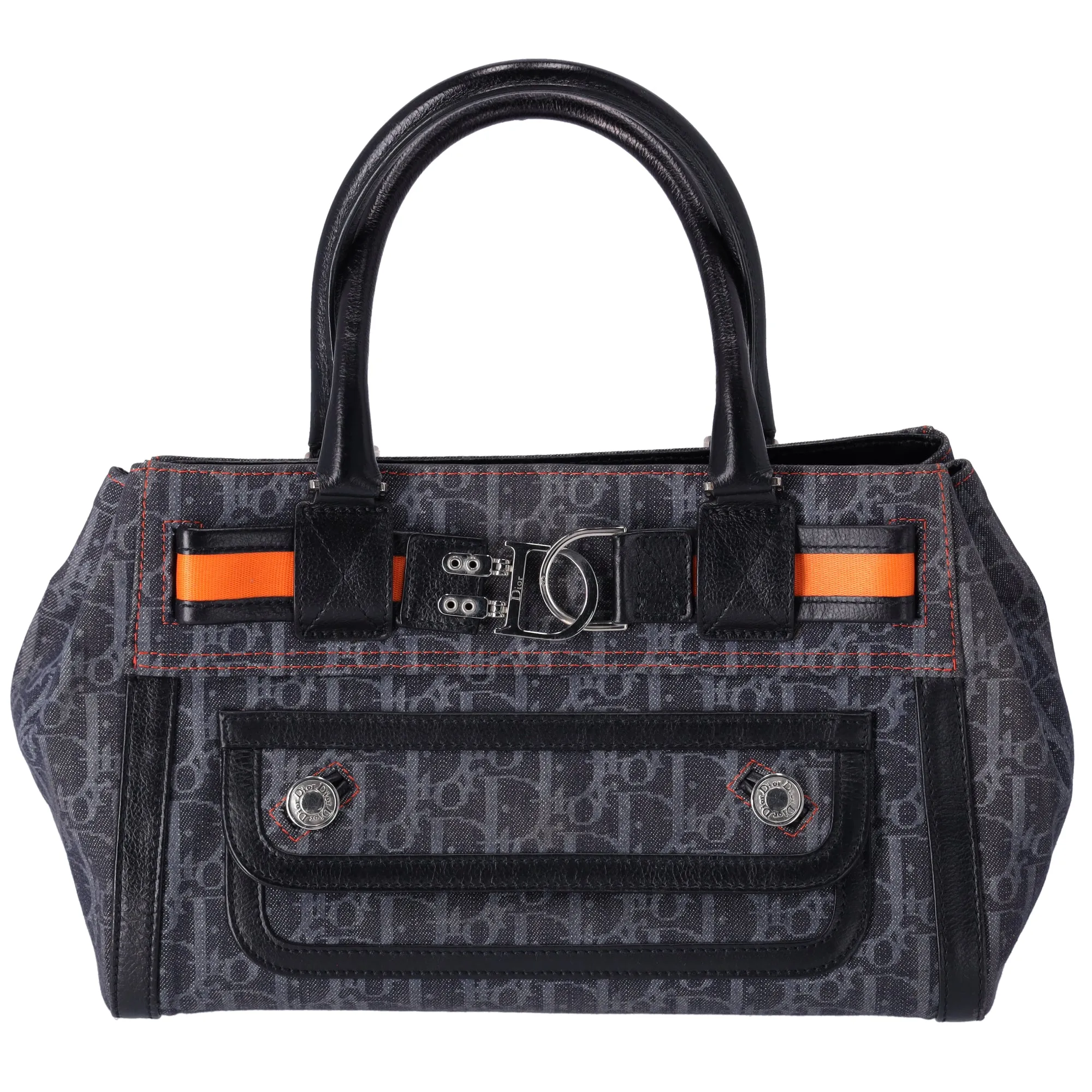 Christian Dior Flight Handbag Dark Gray Orange Multi Denim Leather sold by Gaby's Bags