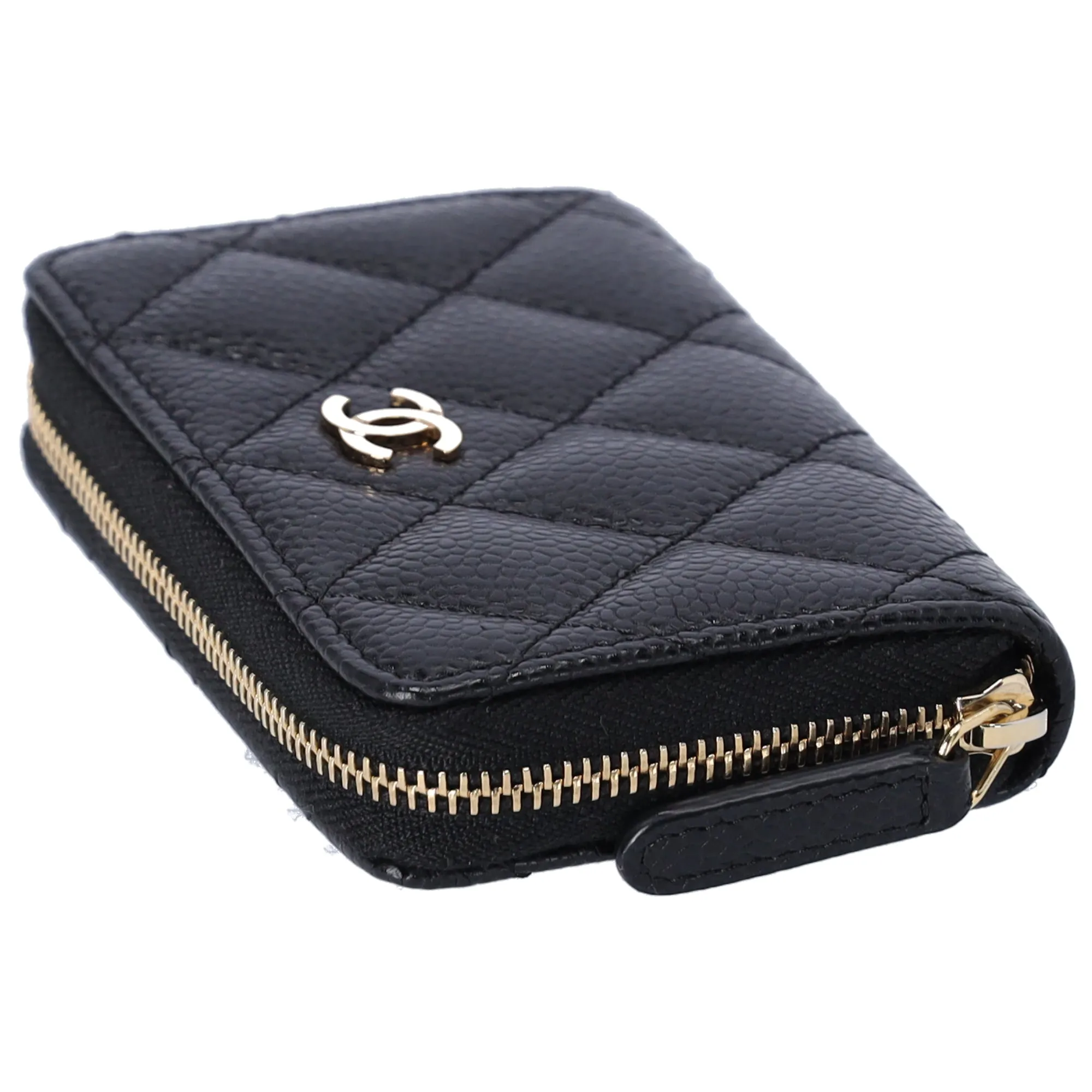 CHANEL Matelasse Coin Case Wallet Black Gold Caviar Leather sold by Gaby's Bags product image thumbnail 4