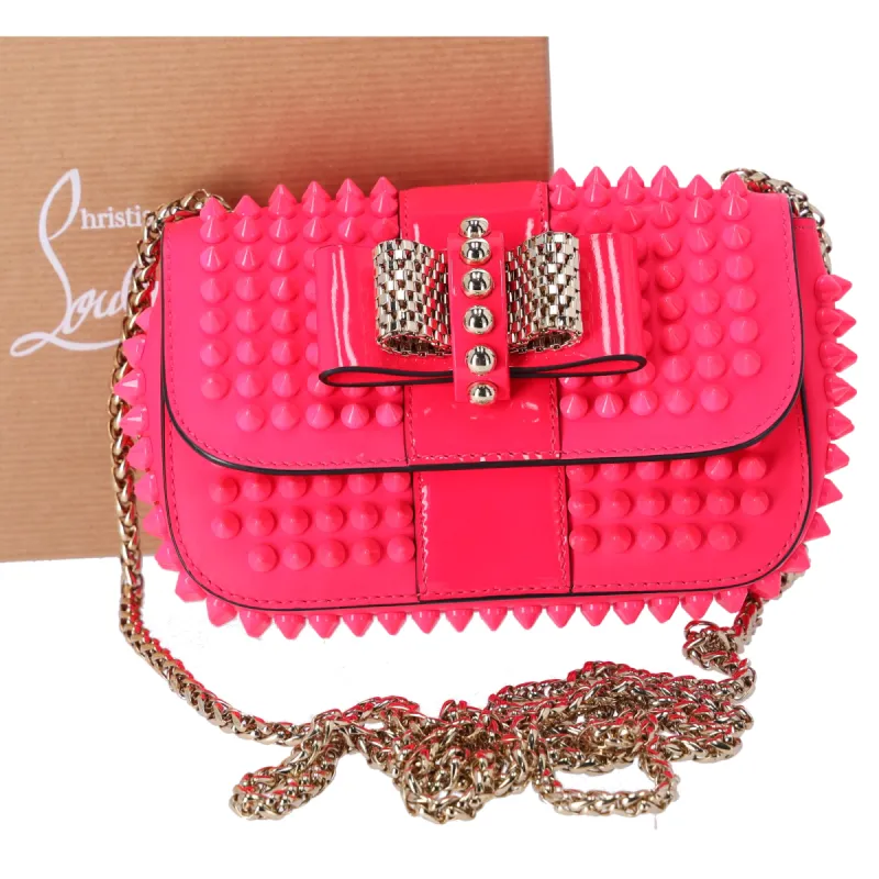 Christian Louboutin Sweet Charity Spike Calfskin Shoulder Bag Hot Pink sold by Gaby's Bags