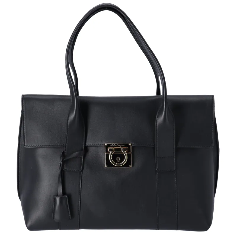 Salvatore Ferragamo Sukey Shoulder Tote  Black Leather + Pouch sold by Gaby's Bags
