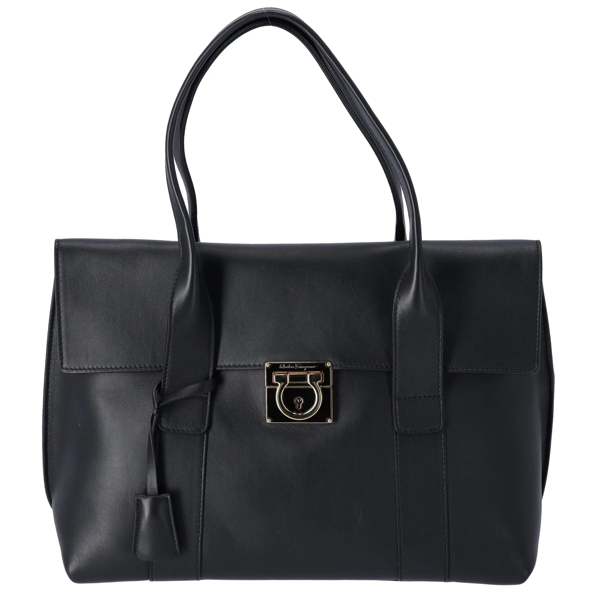 Salvatore Ferragamo Sukey Shoulder Tote Black Leather + Pouch sold by Gaby's Bags