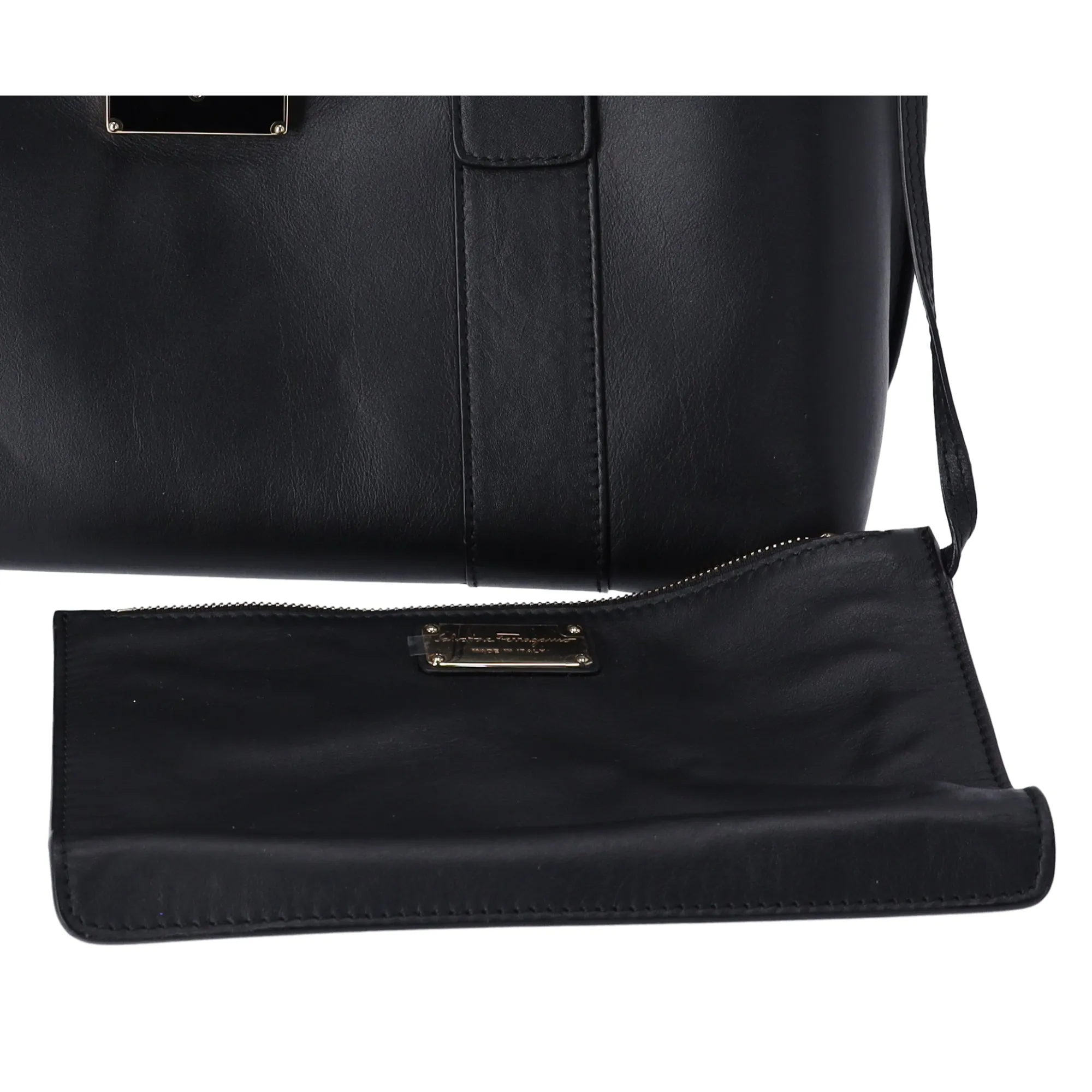 Salvatore Ferragamo Sukey Shoulder Tote Black Leather + Pouch sold by Gaby's Bags product image thumbnail 2