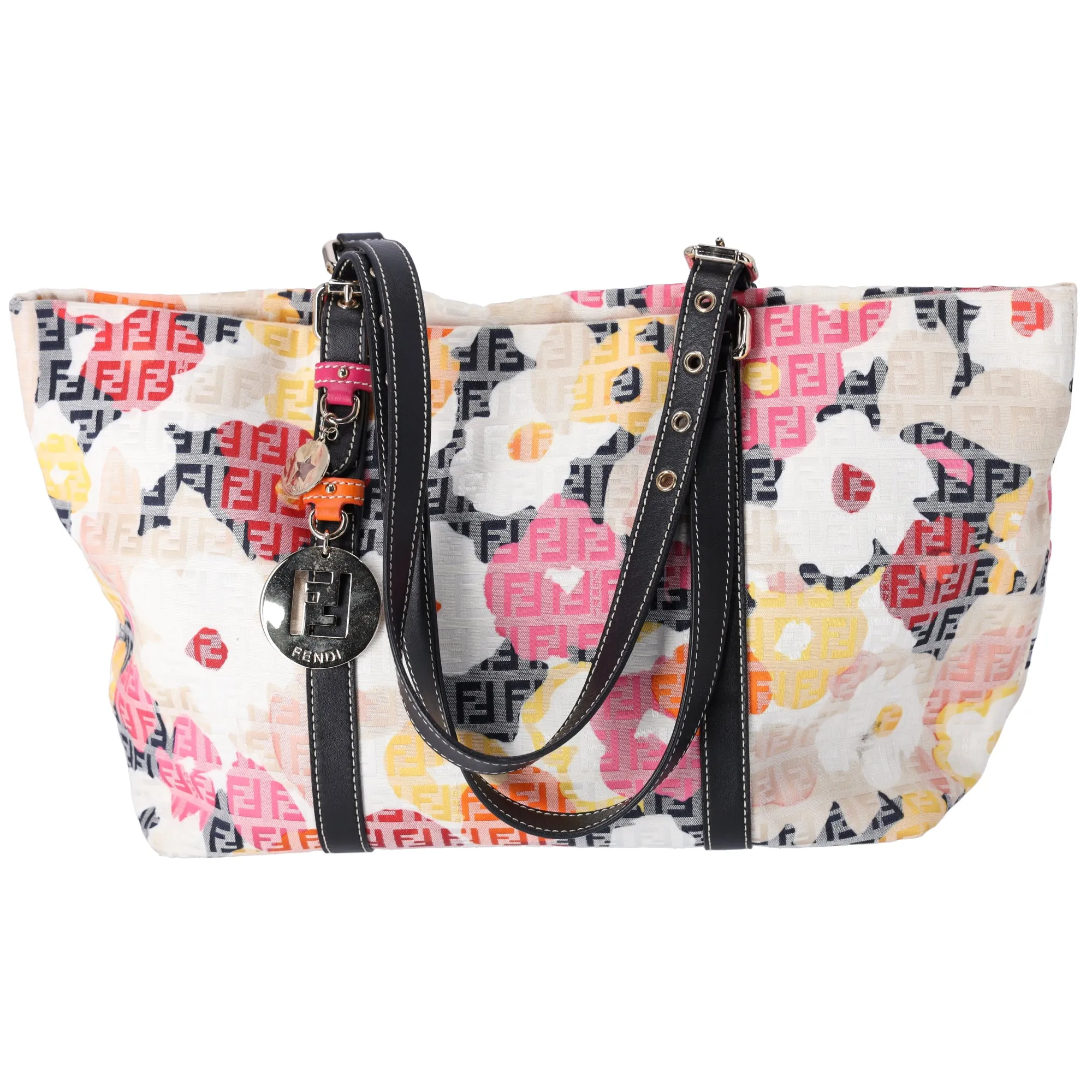 Fendi Zucchino Vitello Floral Forever Shopper Tote Beige Multicolor sold by Gaby's Bags