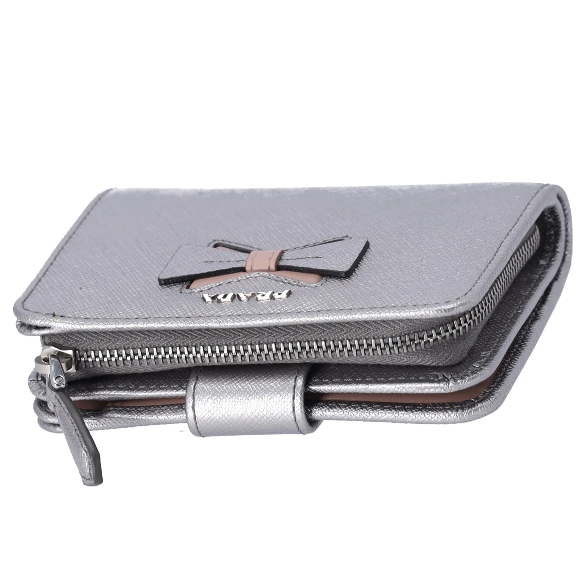 PRADA Bifold Wallet 1ML018 Silver Pink Bow Saffiano Leather sold by Gaby's Bags product image thumbnail 3
