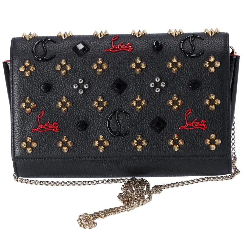 Christian Louboutin Paloma Clutch Crossbody Bag Black Leather Studded sold by Gaby's Bags