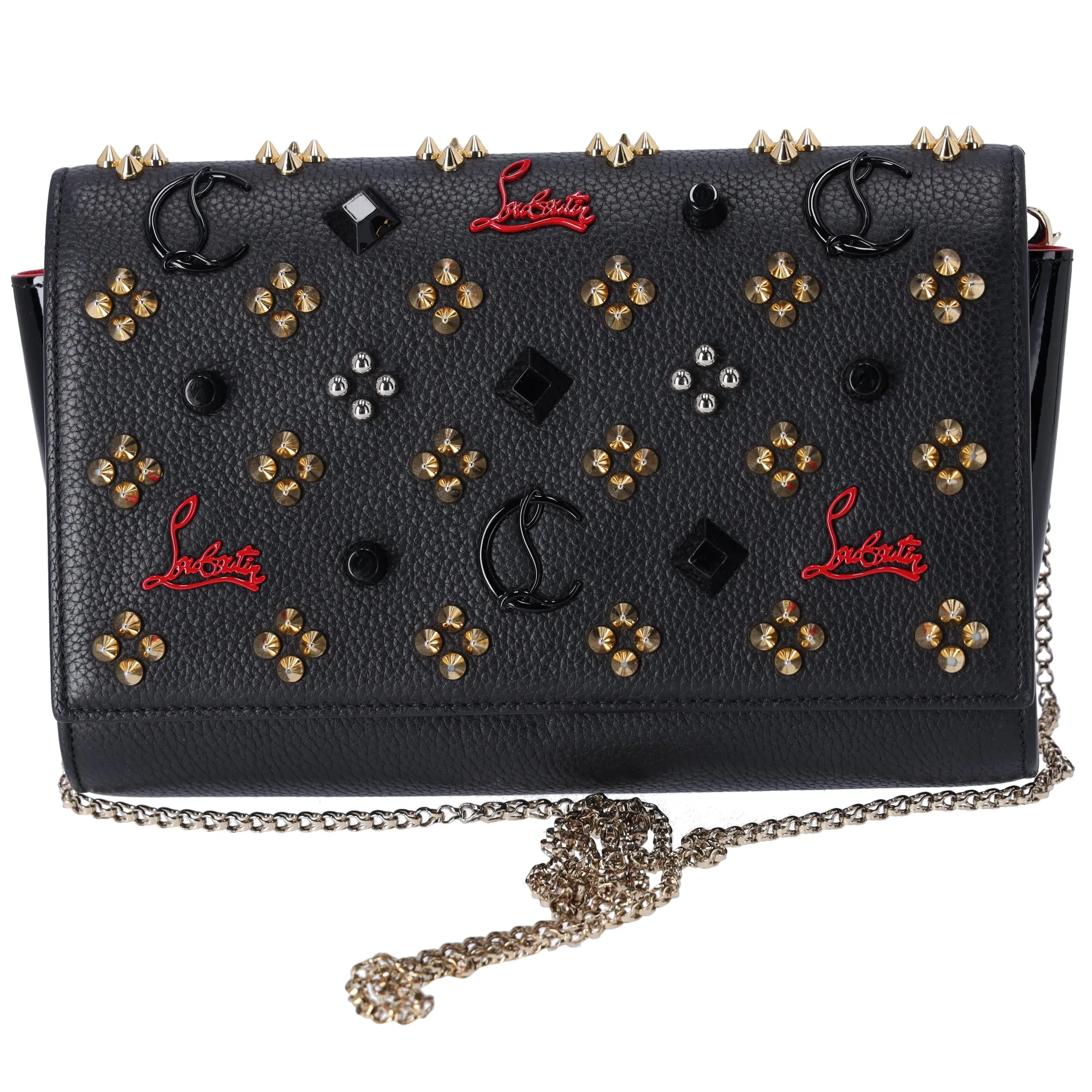 Christian Louboutin Paloma Clutch Crossbody Bag Black Leather Studded sold by Gaby's Bags