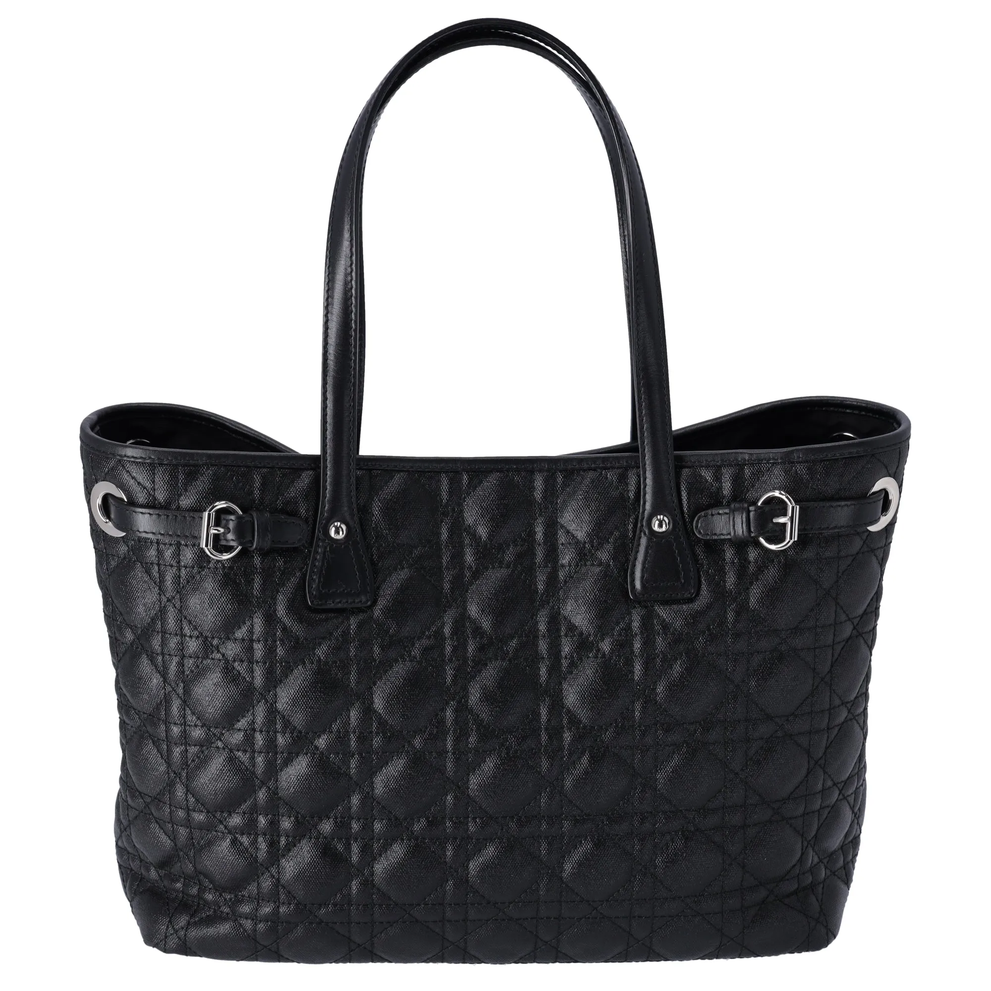 Christian Dior Panarea Tote Bag Black Coated Canvas Leather Quilted sold by Gaby's Bags product image thumbnail 3