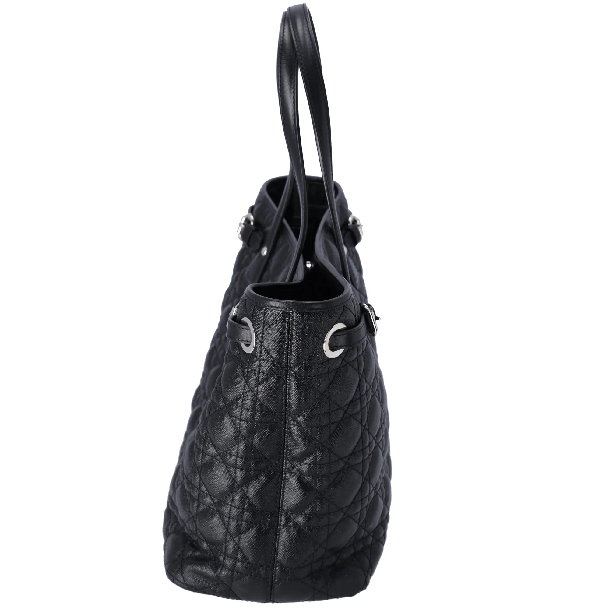 Christian Dior Panarea Tote Bag Black Coated Canvas Leather Quilted sold by Gaby's Bags product image thumbnail 4