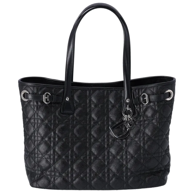 Christian Dior Panarea Tote Bag Black Coated Canvas Leather Quilted sold by Gaby's Bags