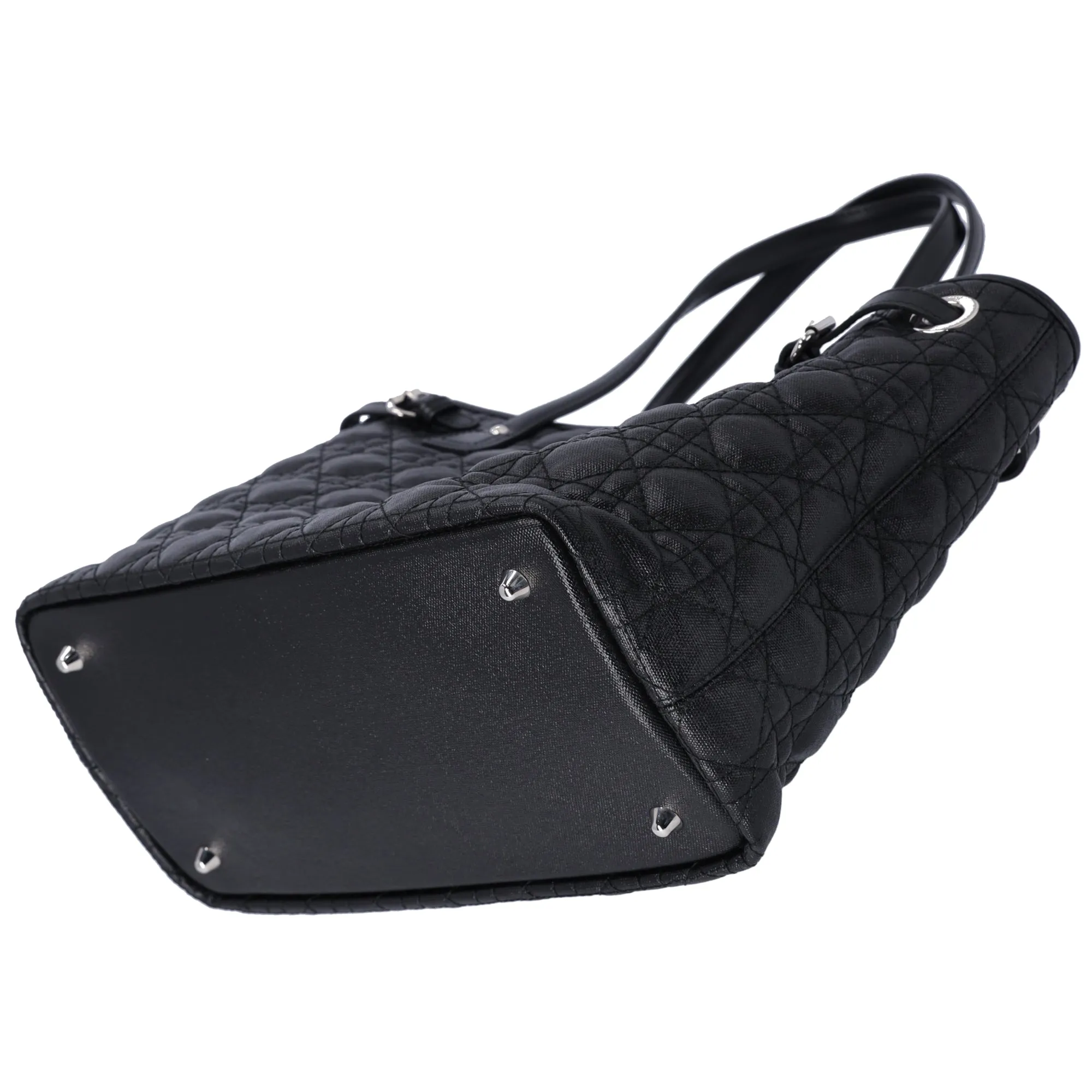 Christian Dior Panarea Tote Bag Black Coated Canvas Leather Quilted sold by Gaby's Bags product image thumbnail 5