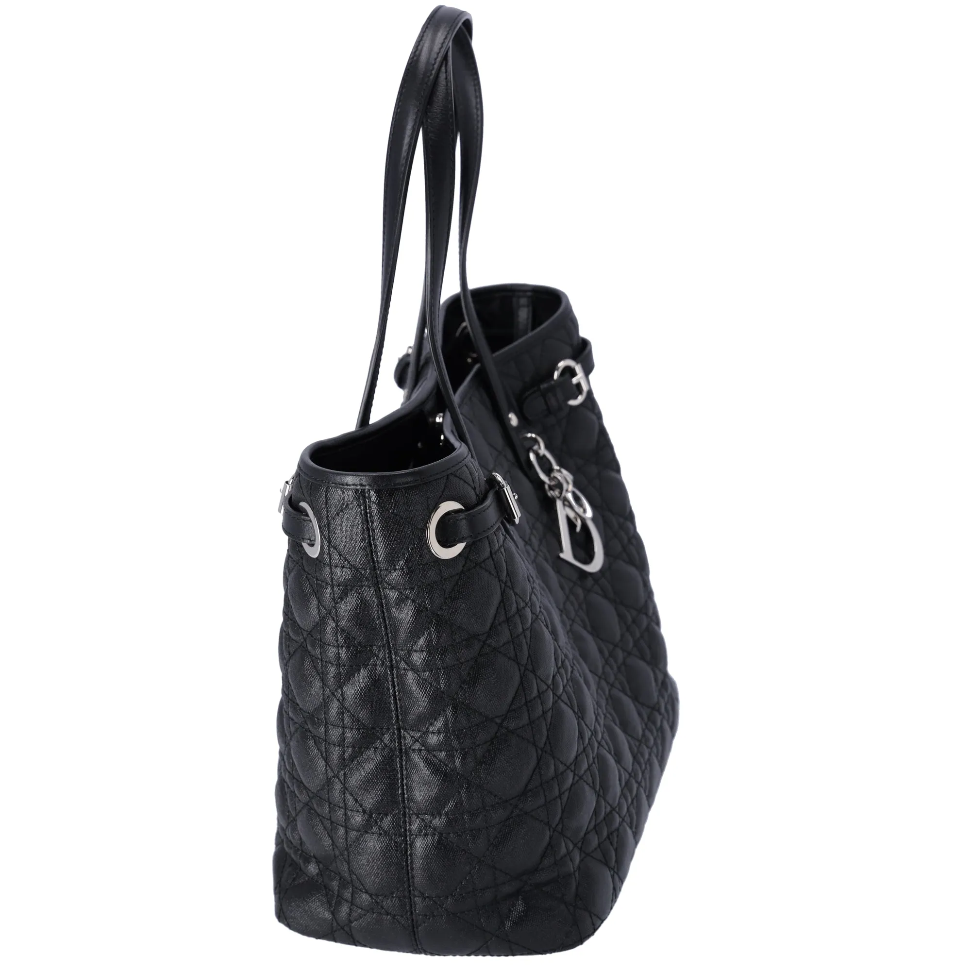 Christian Dior Panarea Tote Bag Black Coated Canvas Leather Quilted sold by Gaby's Bags product image thumbnail 2