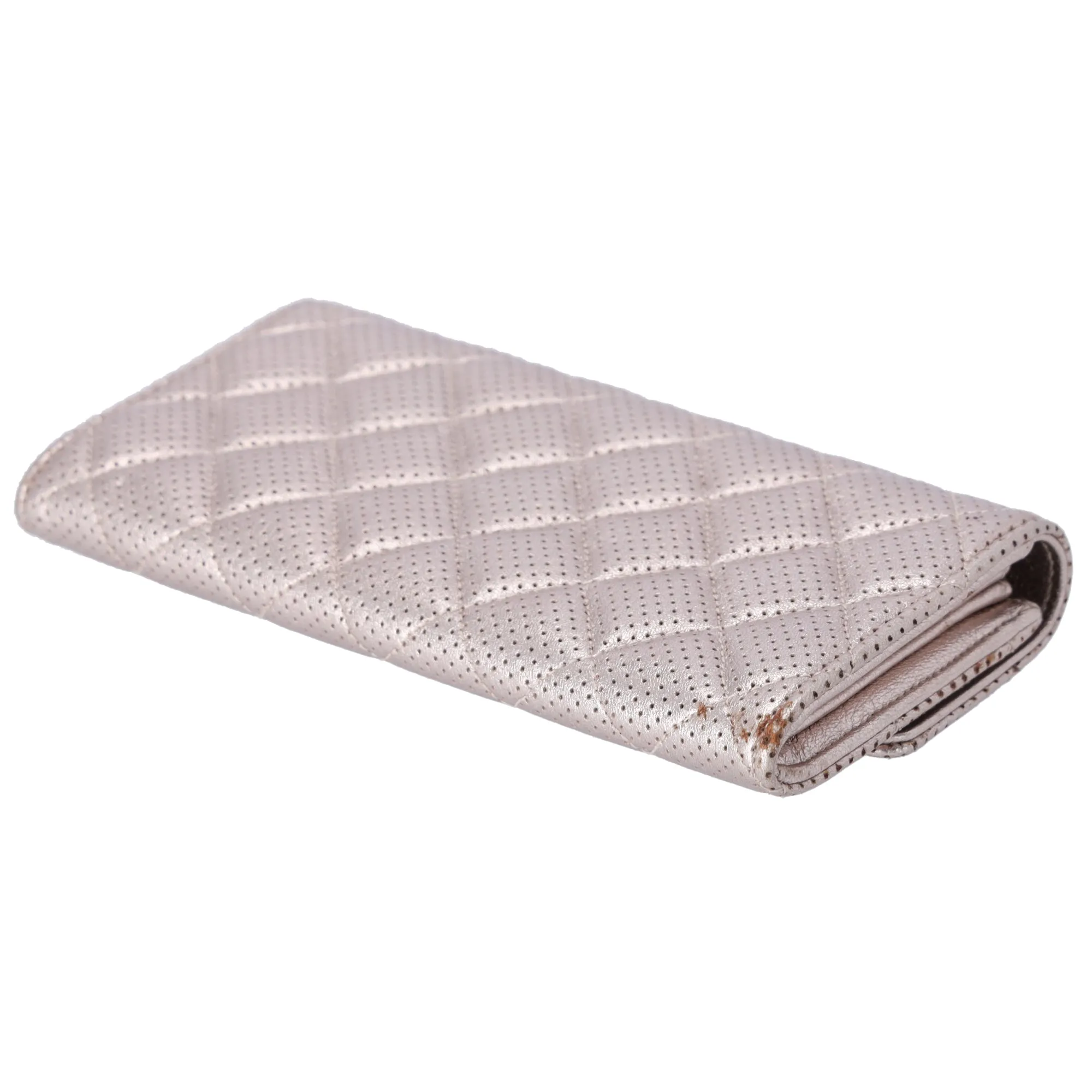 CHANEL Metallic Perforated Lambskin Quilted Large Gusset Flap Wallet Rose Gold sold by Gaby's Bags product image thumbnail 5
