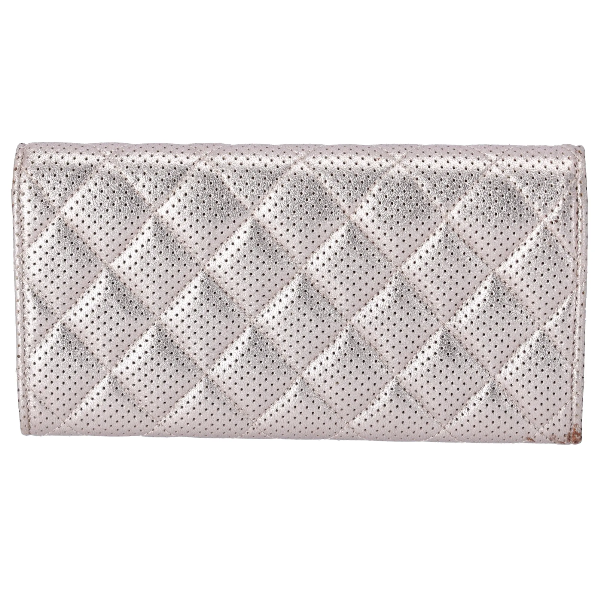 CHANEL Metallic Perforated Lambskin Quilted Large Gusset Flap Wallet Rose Gold sold by Gaby's Bags product image thumbnail 2