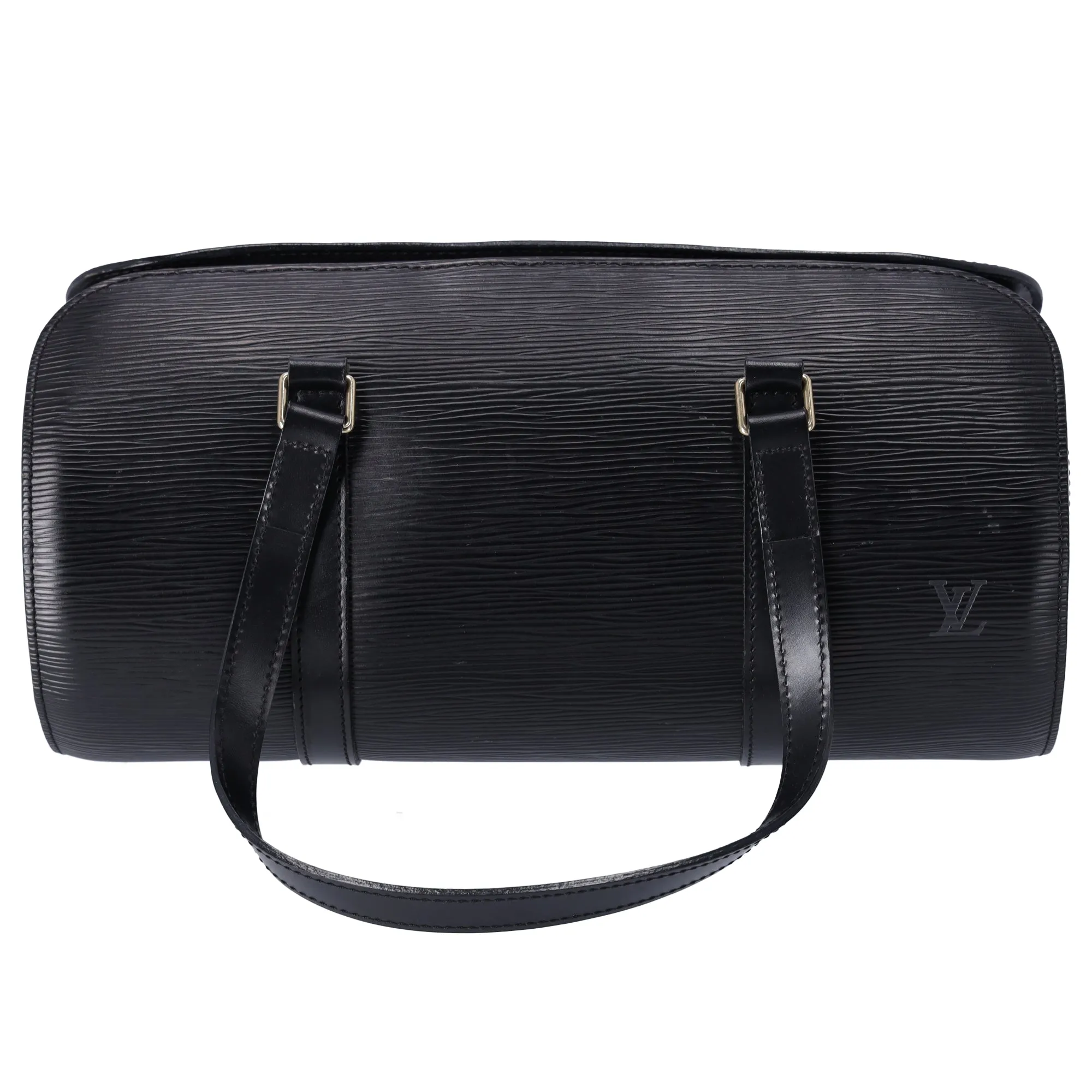 Louis Vuitton Soufflot Epi Handbag M52222 Black Leather LV logo Engraved sold by Gaby's Bags