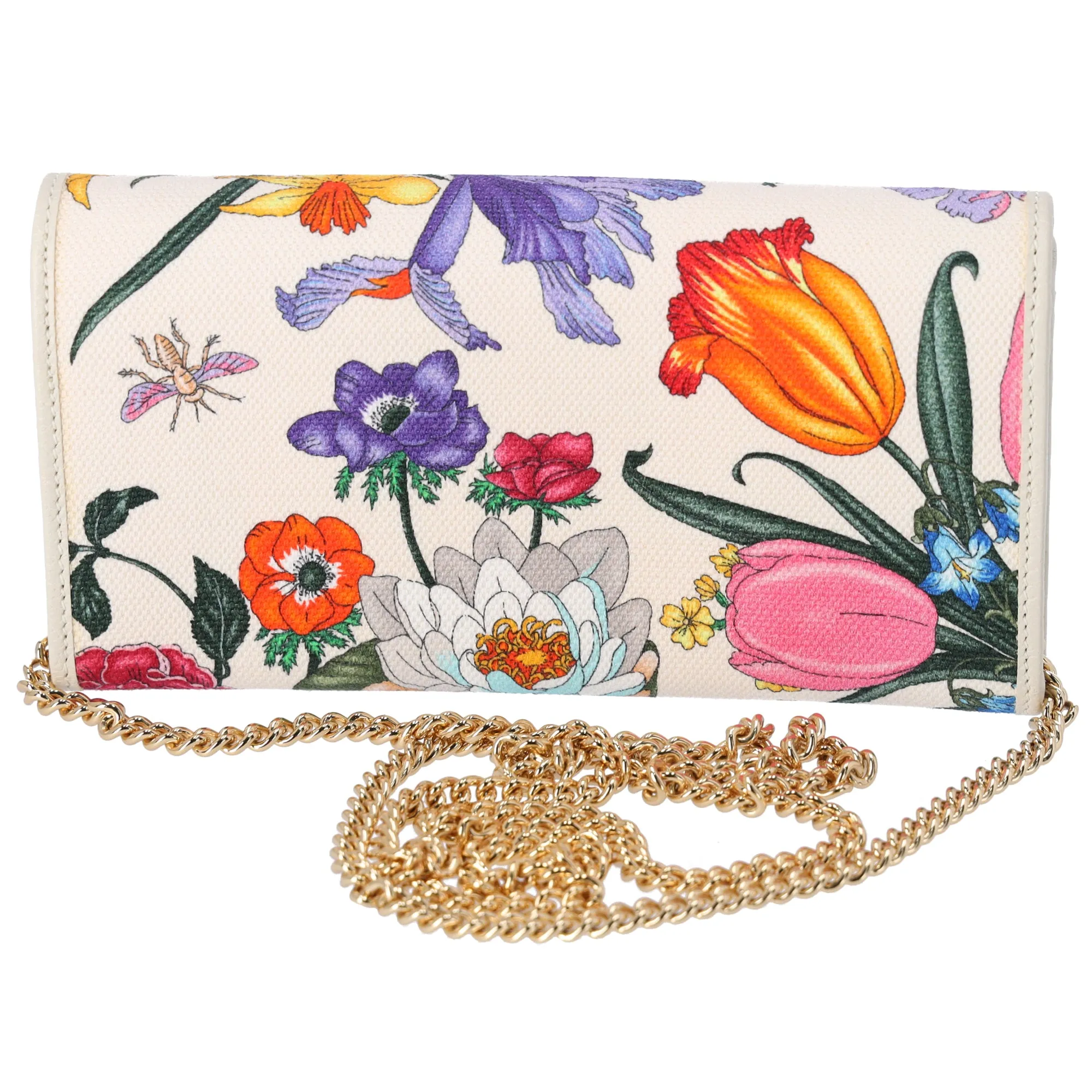 GUCCI GG Marmont Flora Print Chain Wallet Crossbody 577343 Cream Pink Multi sold by Gaby's Bags product image thumbnail 4