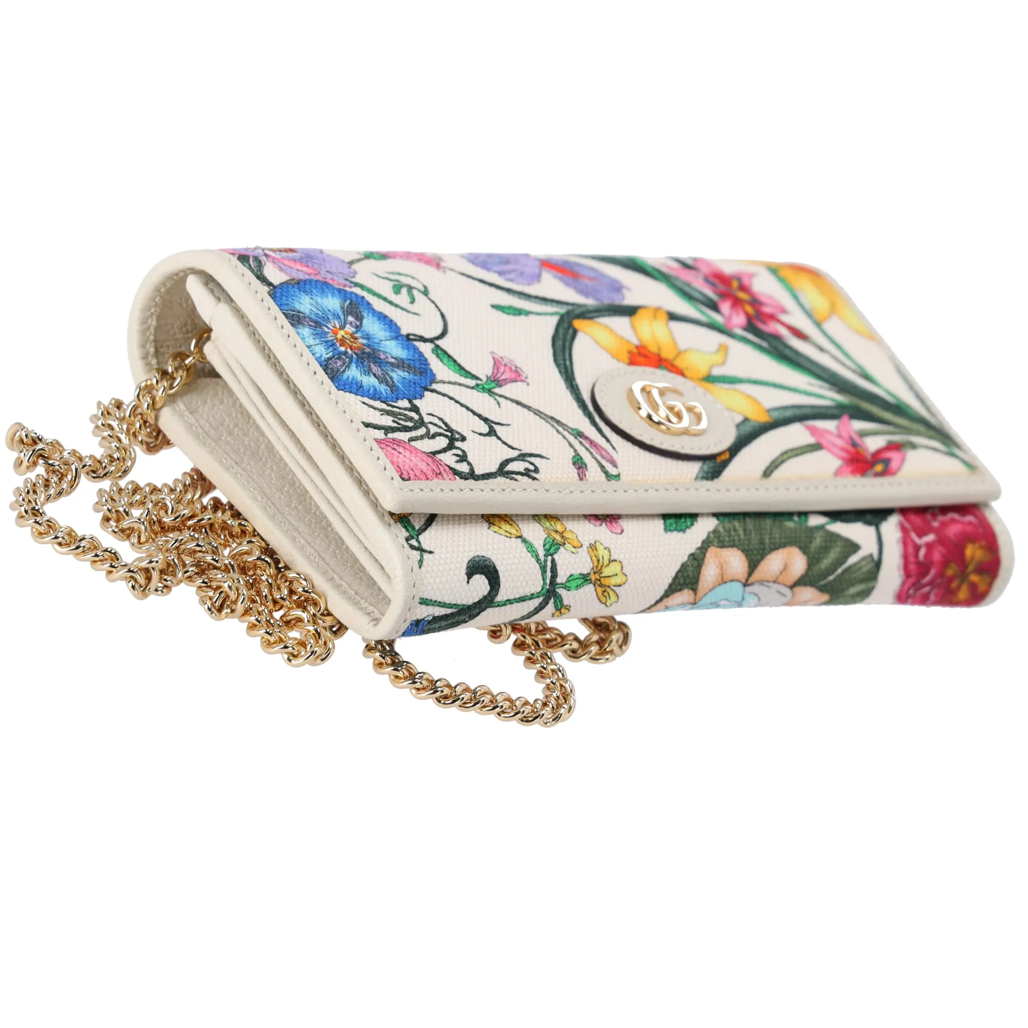 GUCCI GG Marmont Flora Print Chain Wallet Crossbody 577343 Cream Pink Multi sold by Gaby's Bags product image thumbnail 5