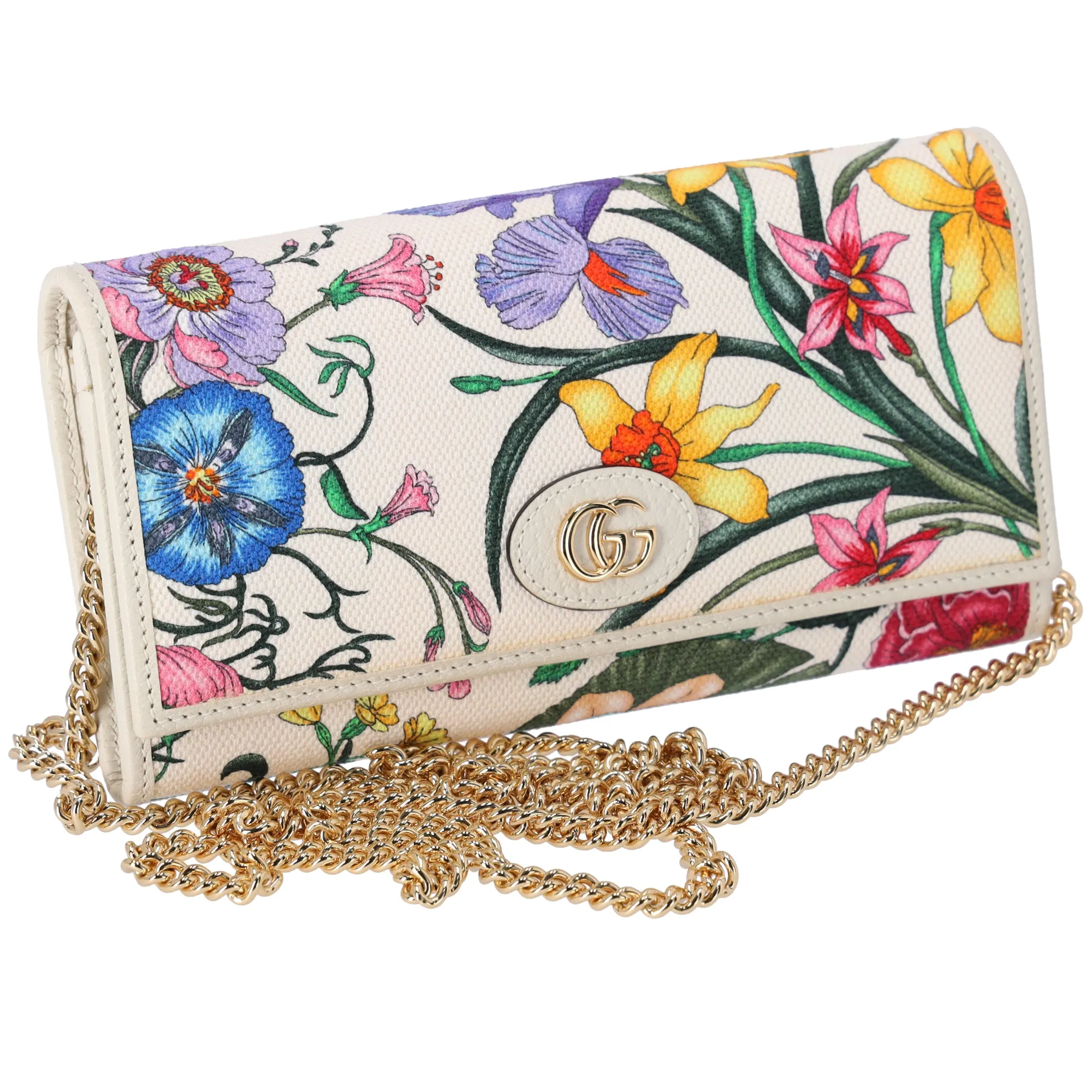 GUCCI GG Marmont Flora Print Chain Wallet Crossbody 577343 Cream Pink Multi sold by Gaby's Bags product image thumbnail 3