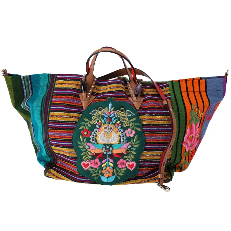 Christian Louboutin Mexicaba Tote Bag Green Orange Multi Jacquard Felt Leather sold by Gaby's Bags