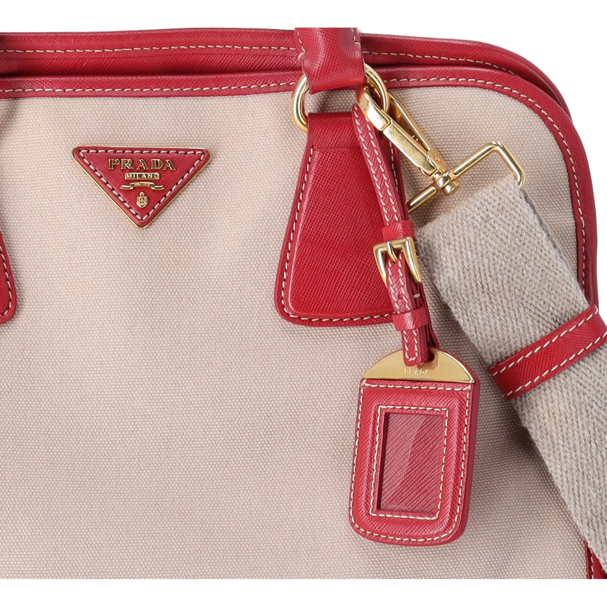 PRADA Triangle Logo Tote Bag BN2254 Tan Red Canvas Leather sold by Gaby's Bags product image thumbnail 4