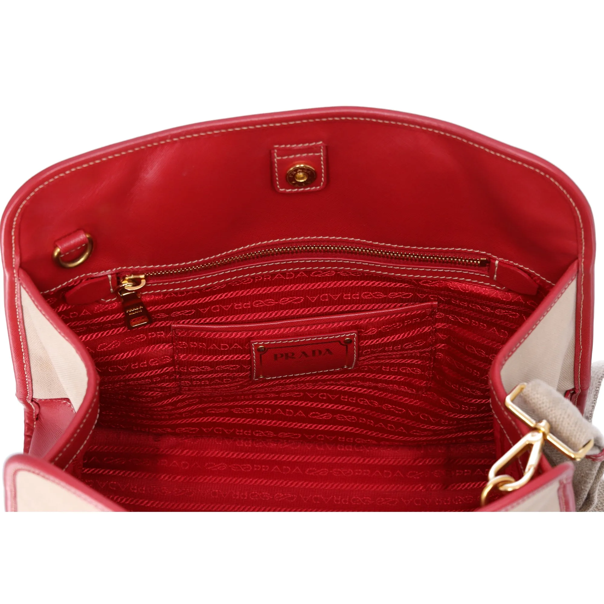 PRADA Triangle Logo Tote Bag BN2254 Tan Red Canvas Leather sold by Gaby's Bags product image thumbnail 2