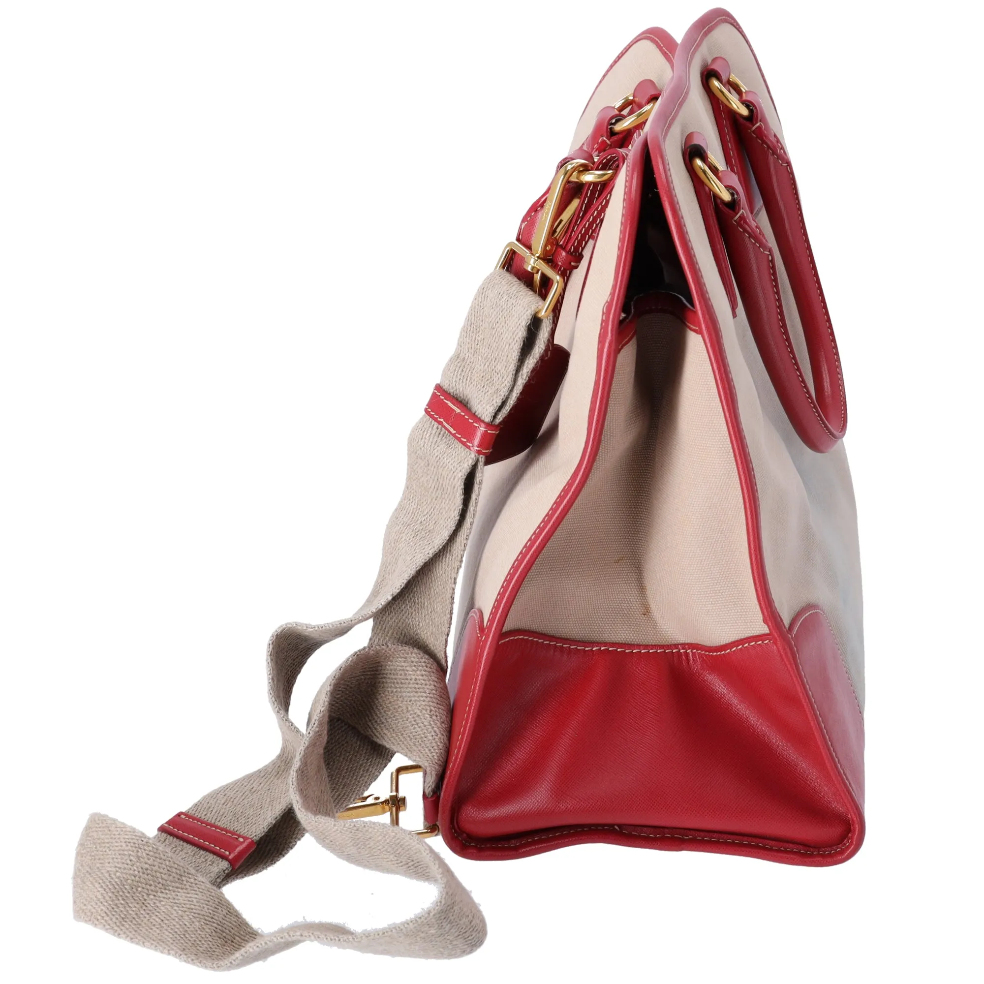 PRADA Triangle Logo Tote Bag BN2254 Tan Red Canvas Leather sold by Gaby's Bags product image thumbnail 5