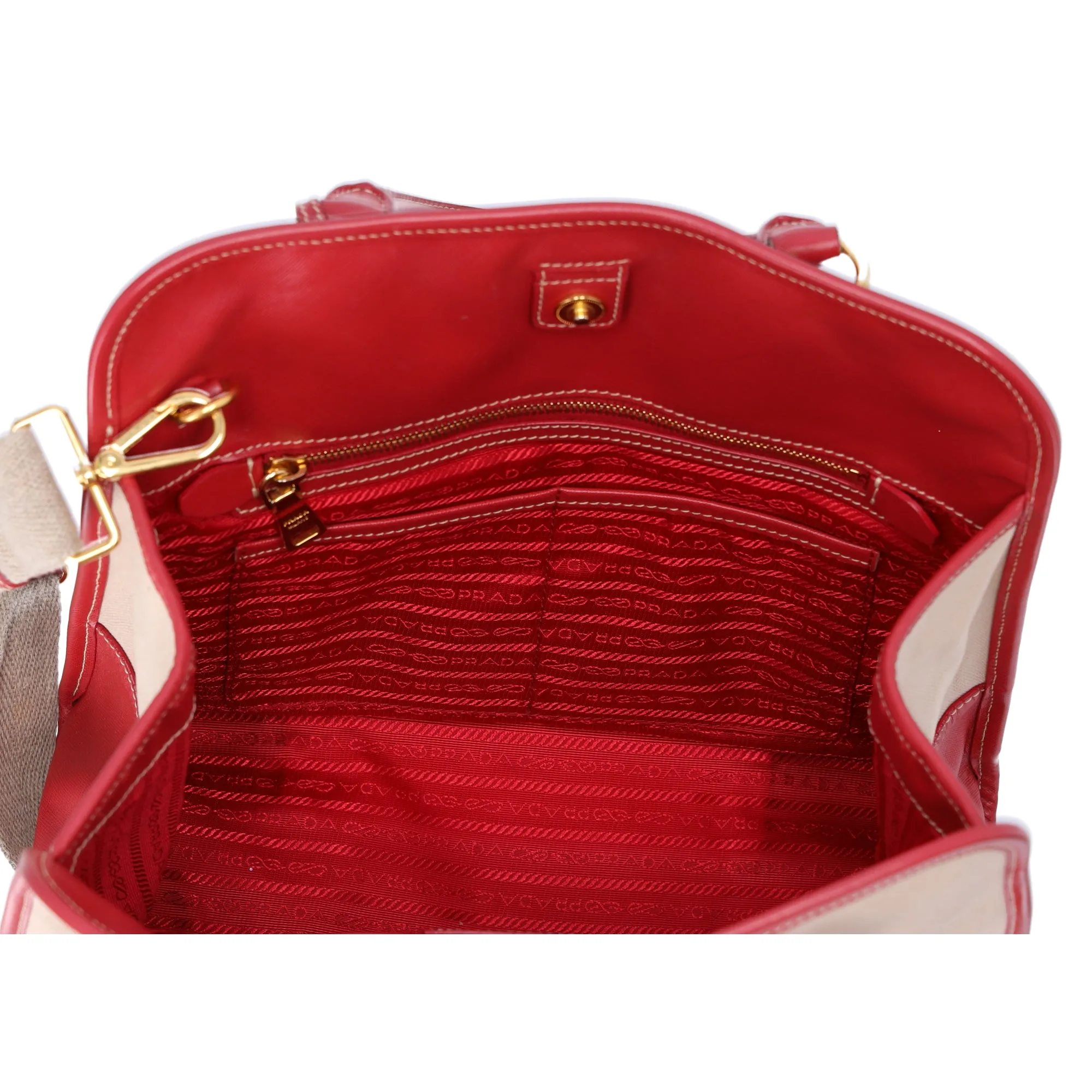 PRADA Triangle Logo Tote Bag BN2254 Tan Red Canvas Leather sold by Gaby's Bags product image thumbnail 3