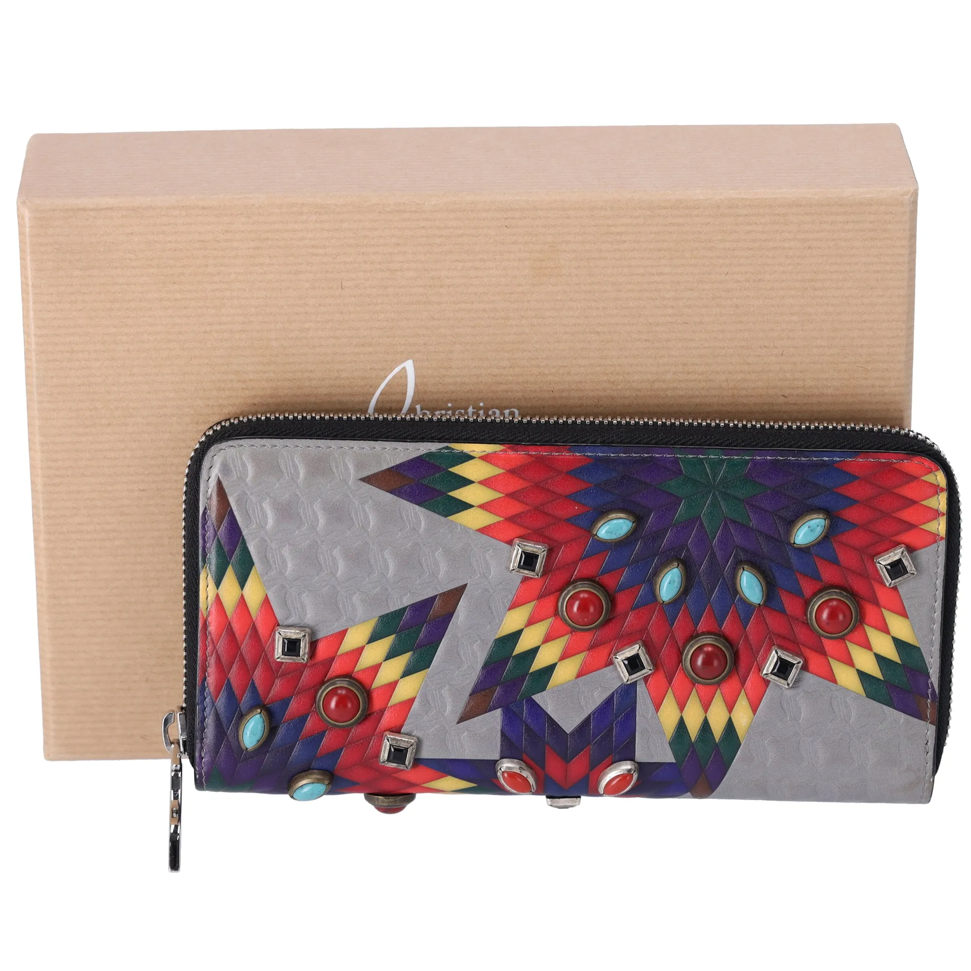 Christian Louboutin Panettone Long Wallet Gray Red Multi Leather Beaded sold by Gaby's Bags