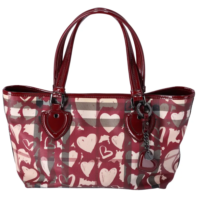 Burberry Nova Check Heart Tote Red Beige Multi PVC Patent Leather made by Burberry