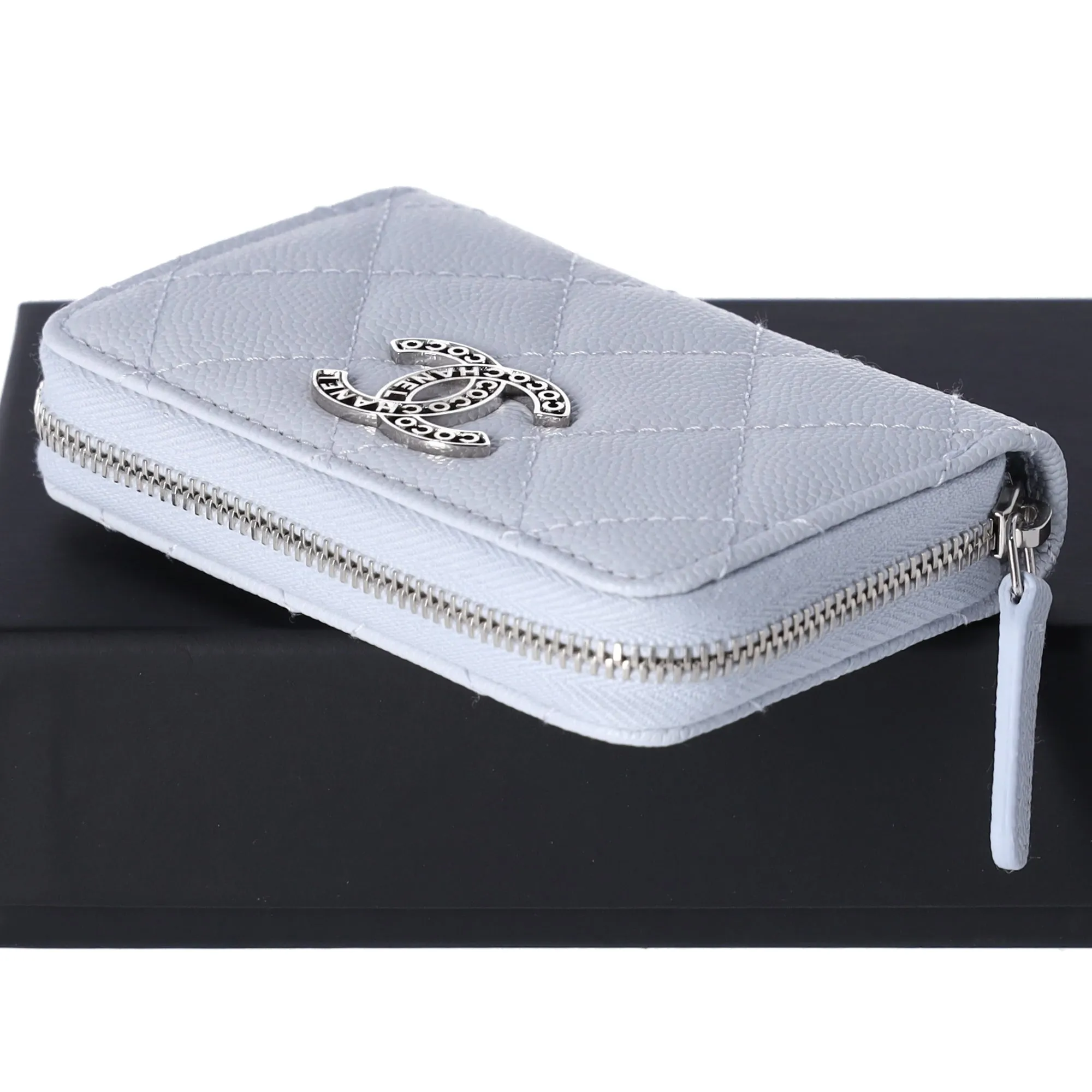 CHANEL Perforated CC Logo Coin Case Light Blue Caviar Leather sold by Gaby's Bags product image thumbnail 4