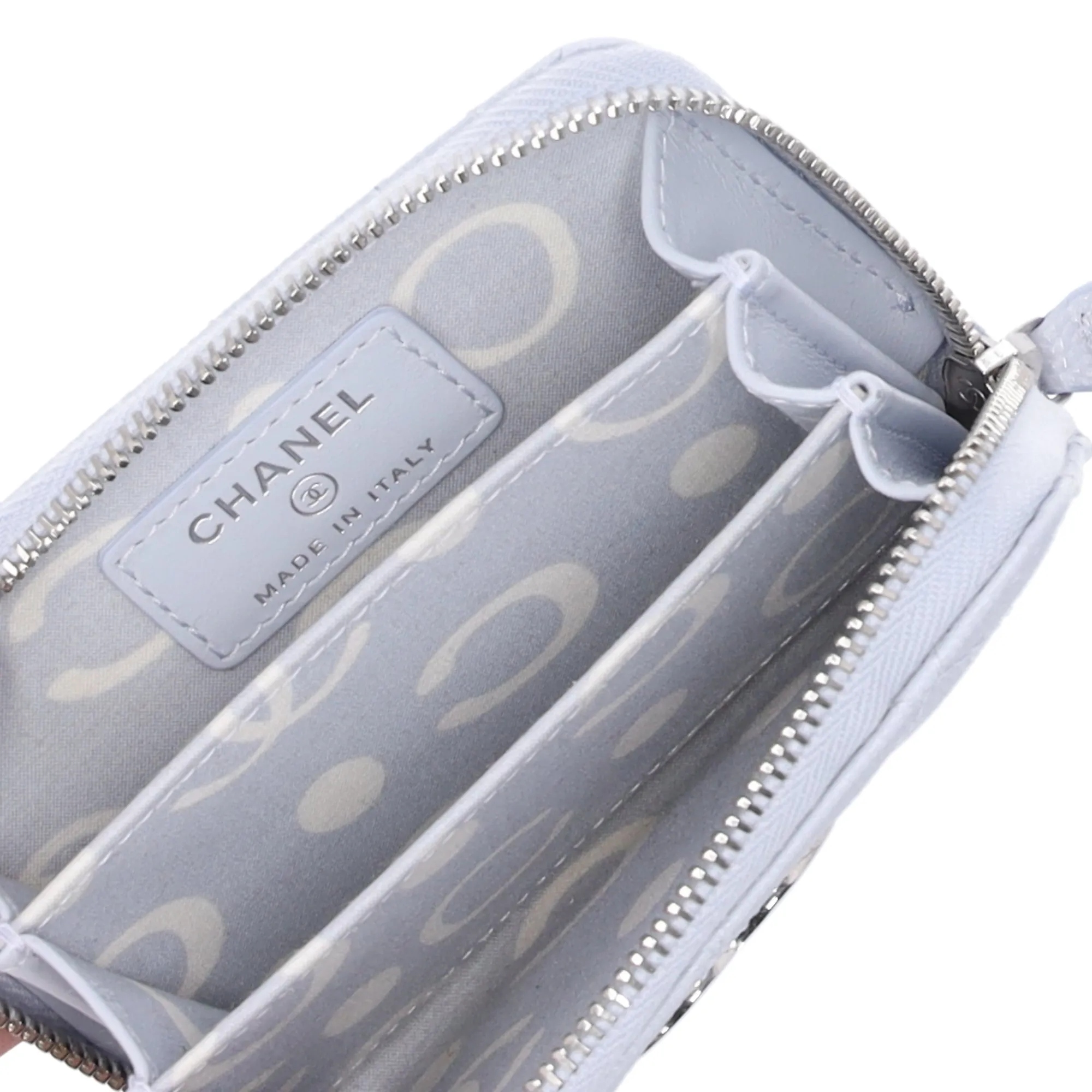 CHANEL Perforated CC Logo Coin Case Light Blue Caviar Leather sold by Gaby's Bags product image thumbnail 5