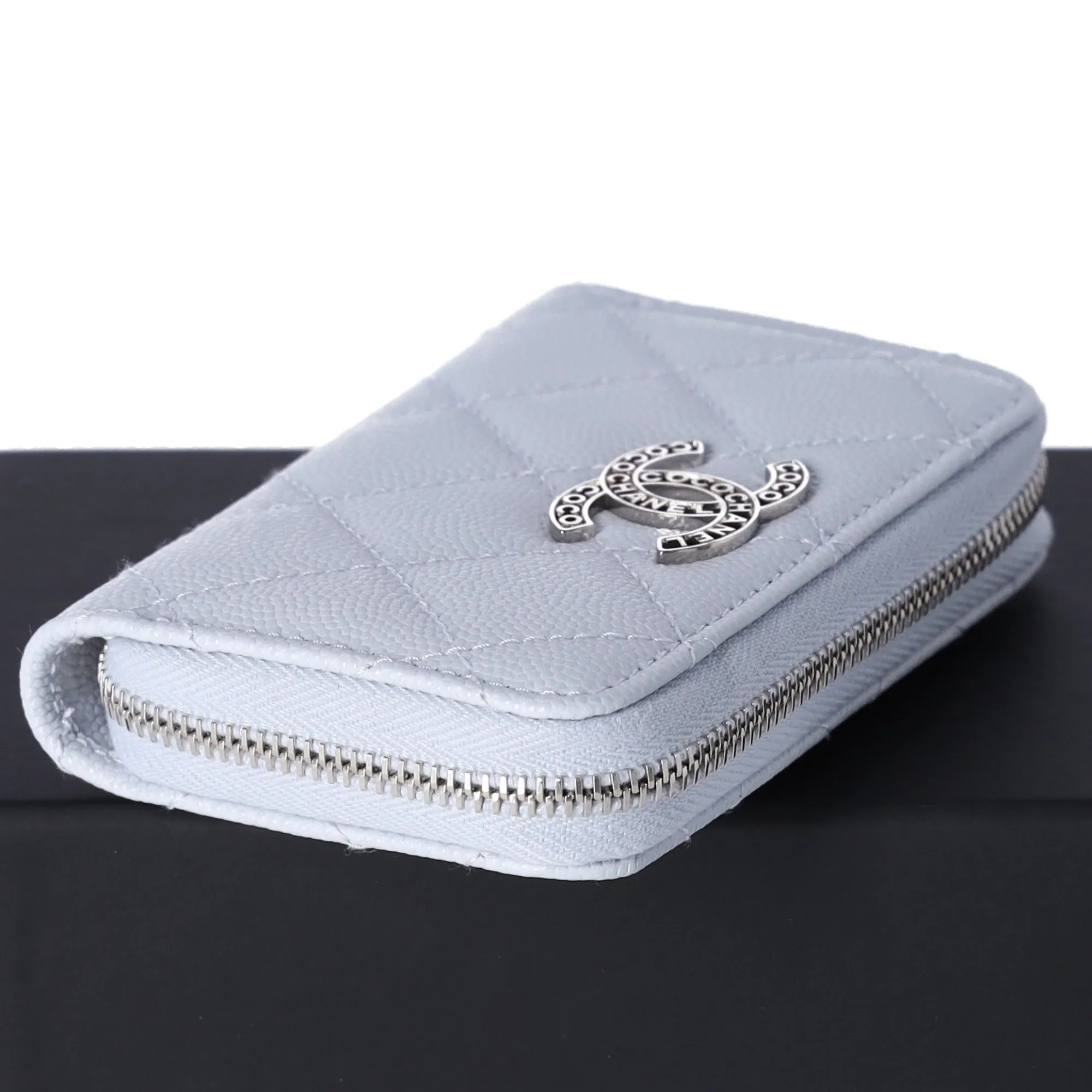 CHANEL Perforated CC Logo Coin Case Light Blue Caviar Leather sold by Gaby's Bags product image thumbnail 3