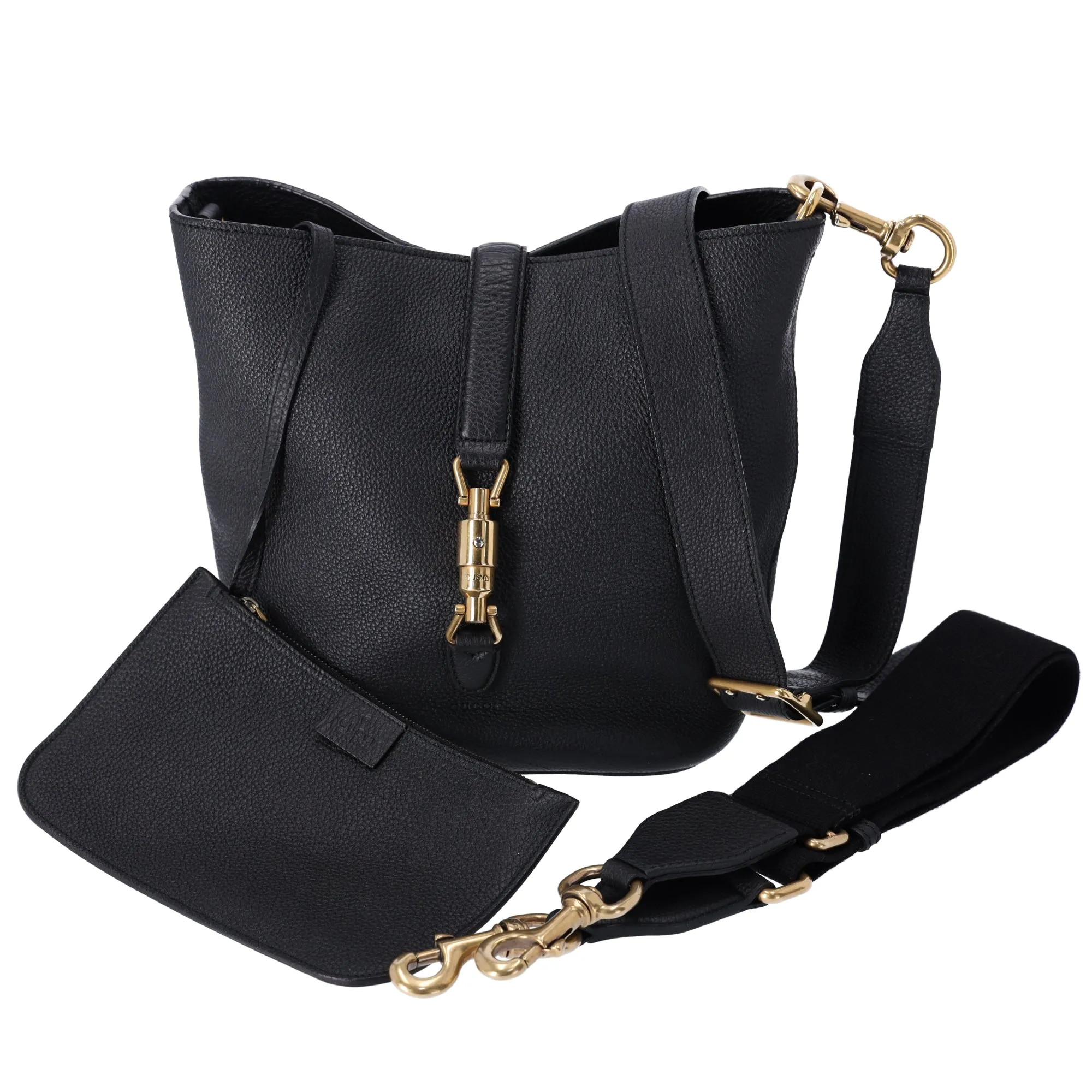 GUCCI Jackie Shoulder Bucket Bag 380579 Black Pebbled Leather sold by Gaby's Bags