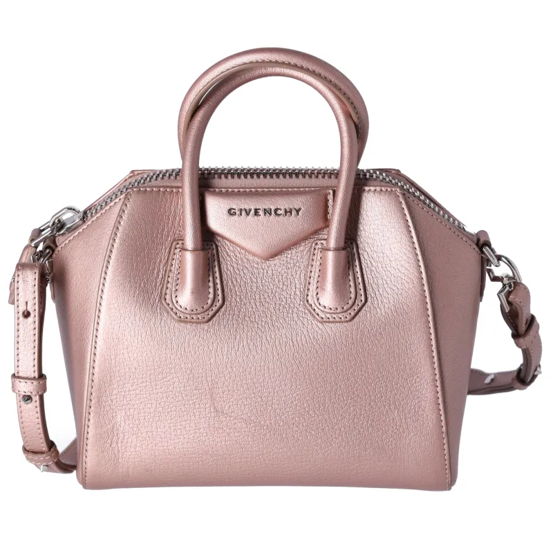 Givenchy Mini Antigona Satchel Shoulder Bag Metallic Rose Gold Pink sold by Gaby's Bags