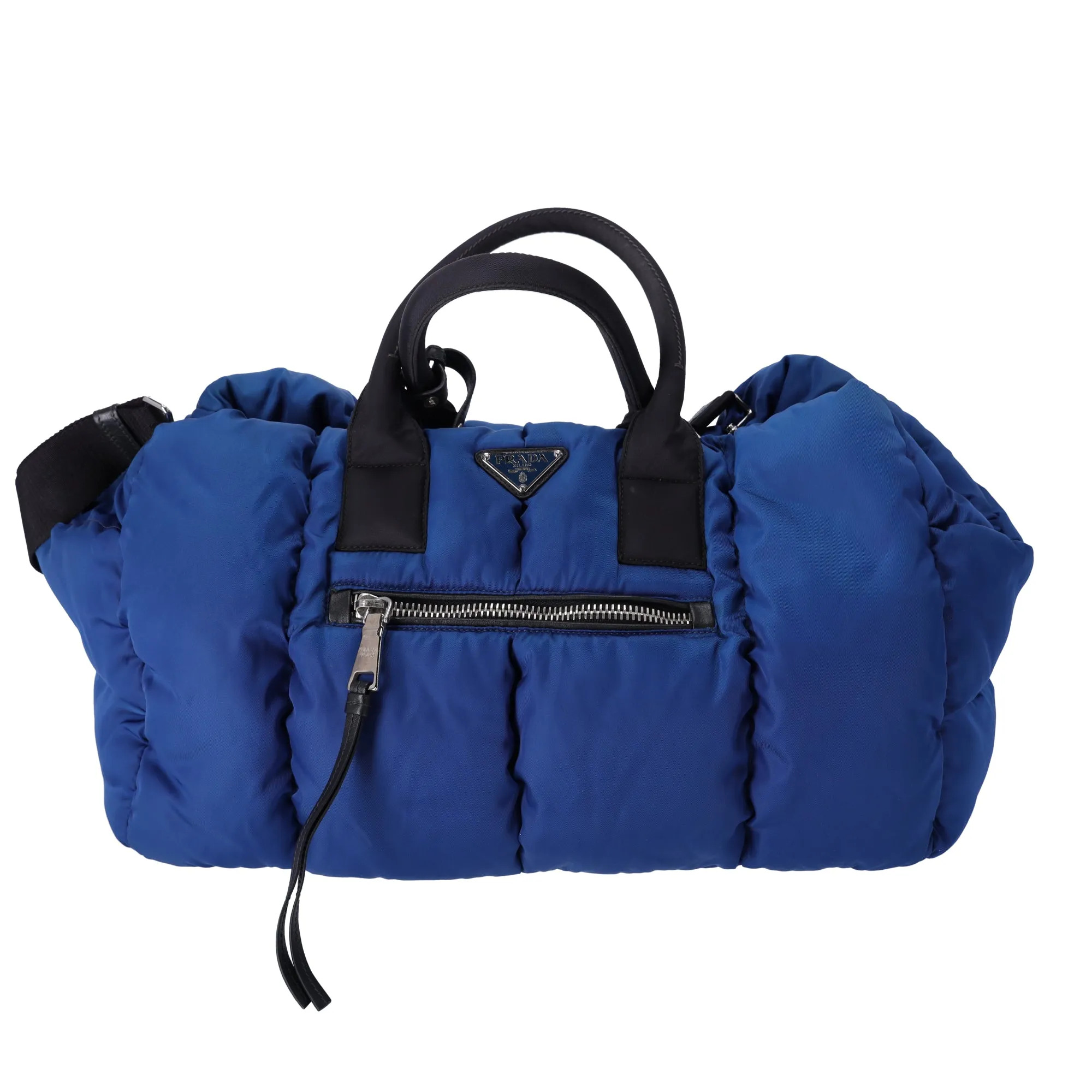 Prada Tessuto Nylon Bomber Tote Royal Blue Black Multi sold by Gaby's Bags