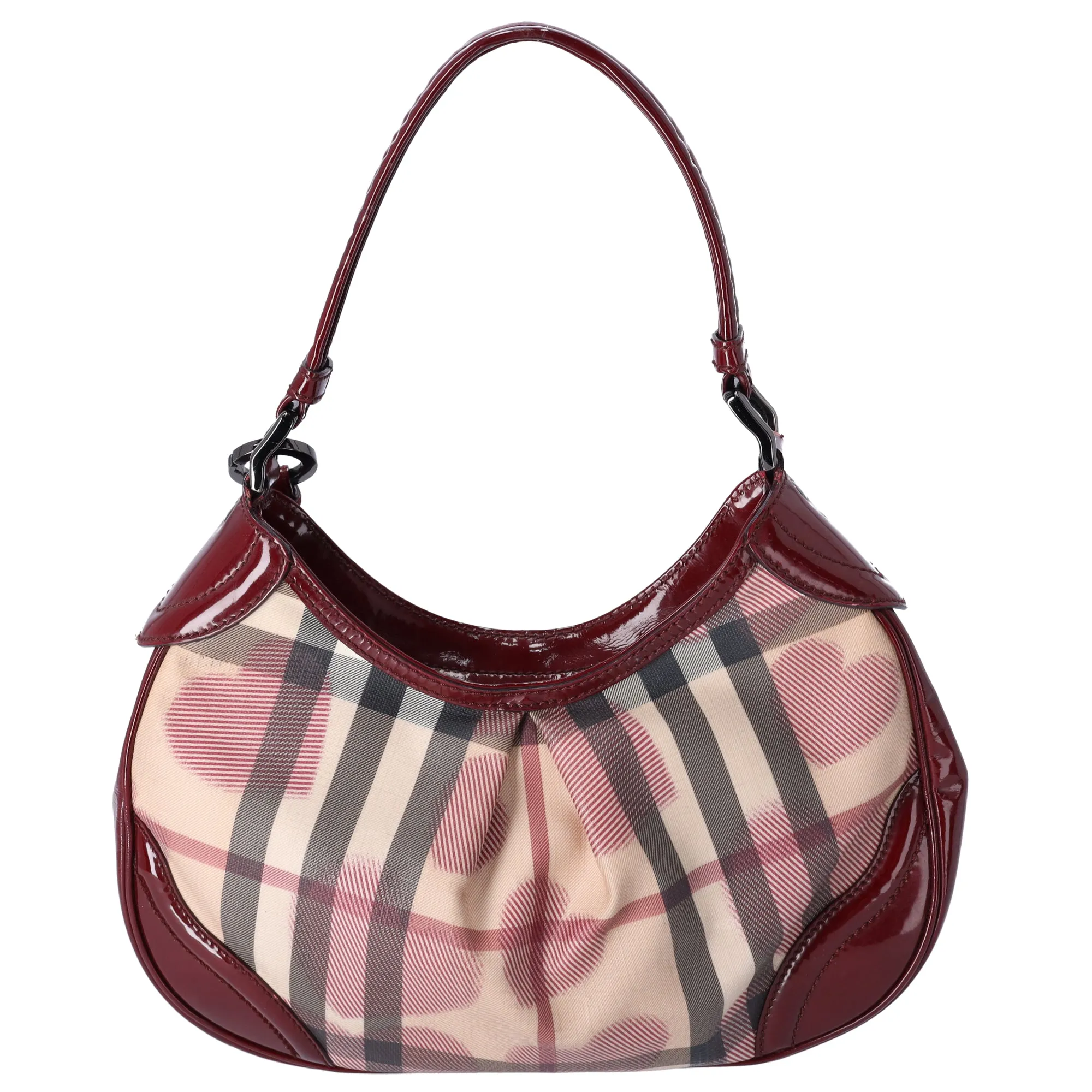 Burberry Nova Check Heart Half Moon Shoulder Bag Bordeaux Beige Multi sold by Gaby's Bags product image thumbnail 4