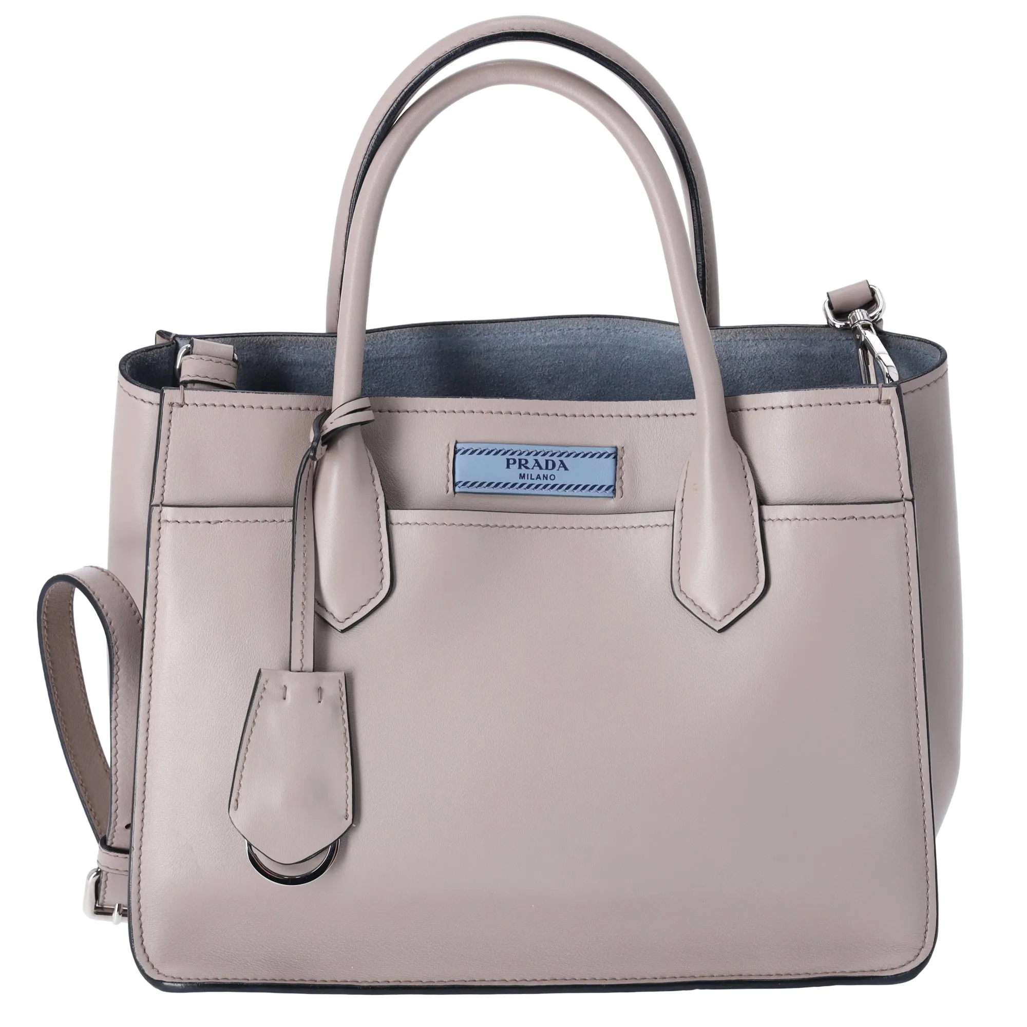 PRADA Etiquette Tote Shoulder Bag 1BA178 Gray Beige Leather sold by Gaby's Bags