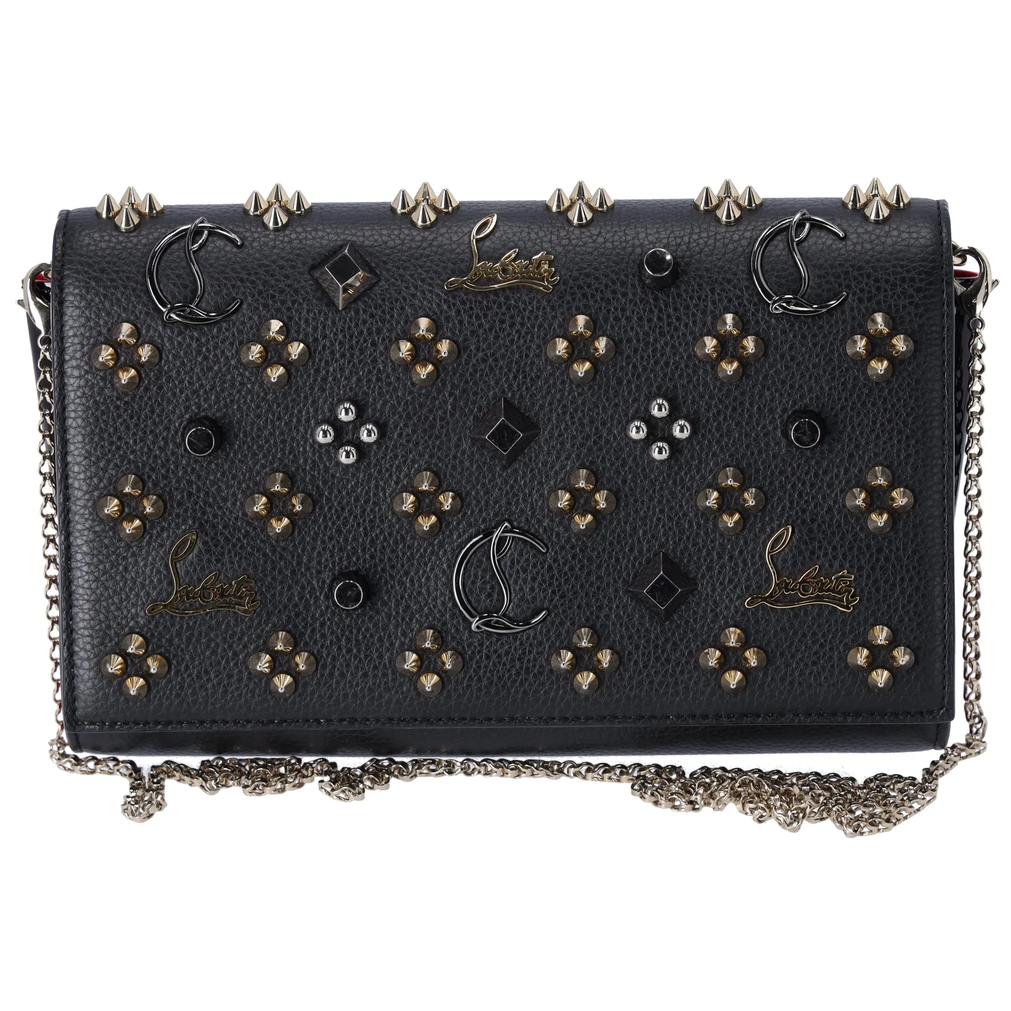 Christian Louboutin Spike Studs Paloma Clutch Crossbody Bag Black Multi sold by Gaby's Bags