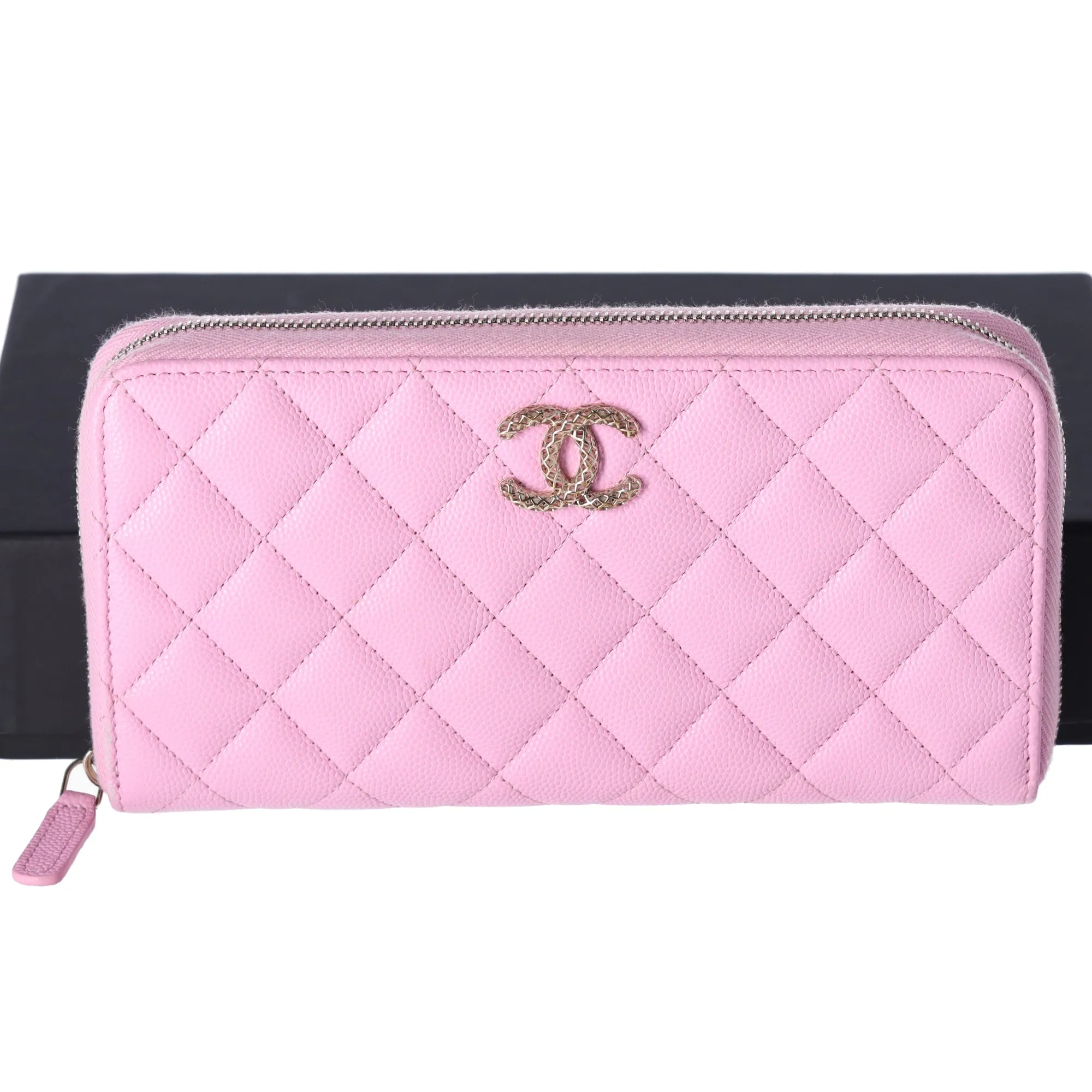 CHANEL Caviar Quilted Perforated CC Long Zipped Wallet Pink sold by Gaby's Bags