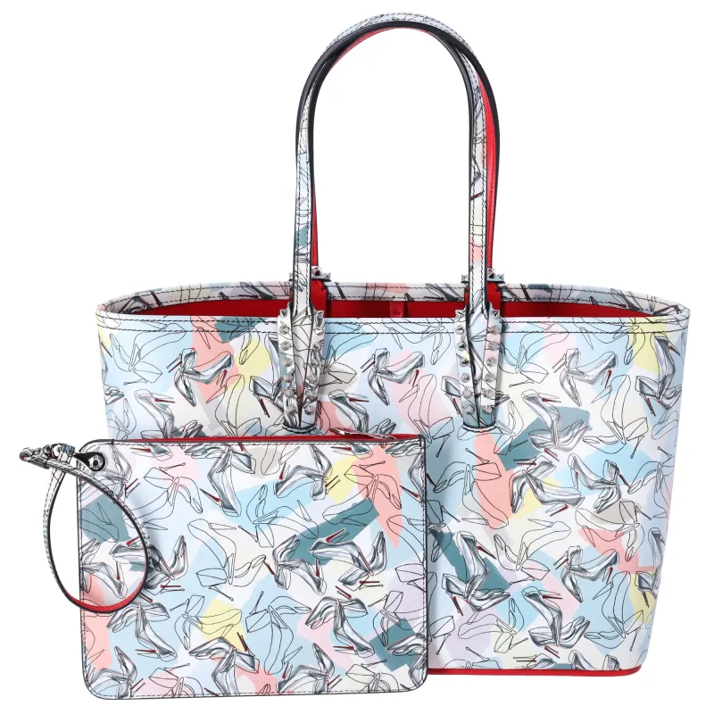 Christian Louboutin Small Cabata Tote Blue Multicolor Paris Shoes made by Christian Louboutin