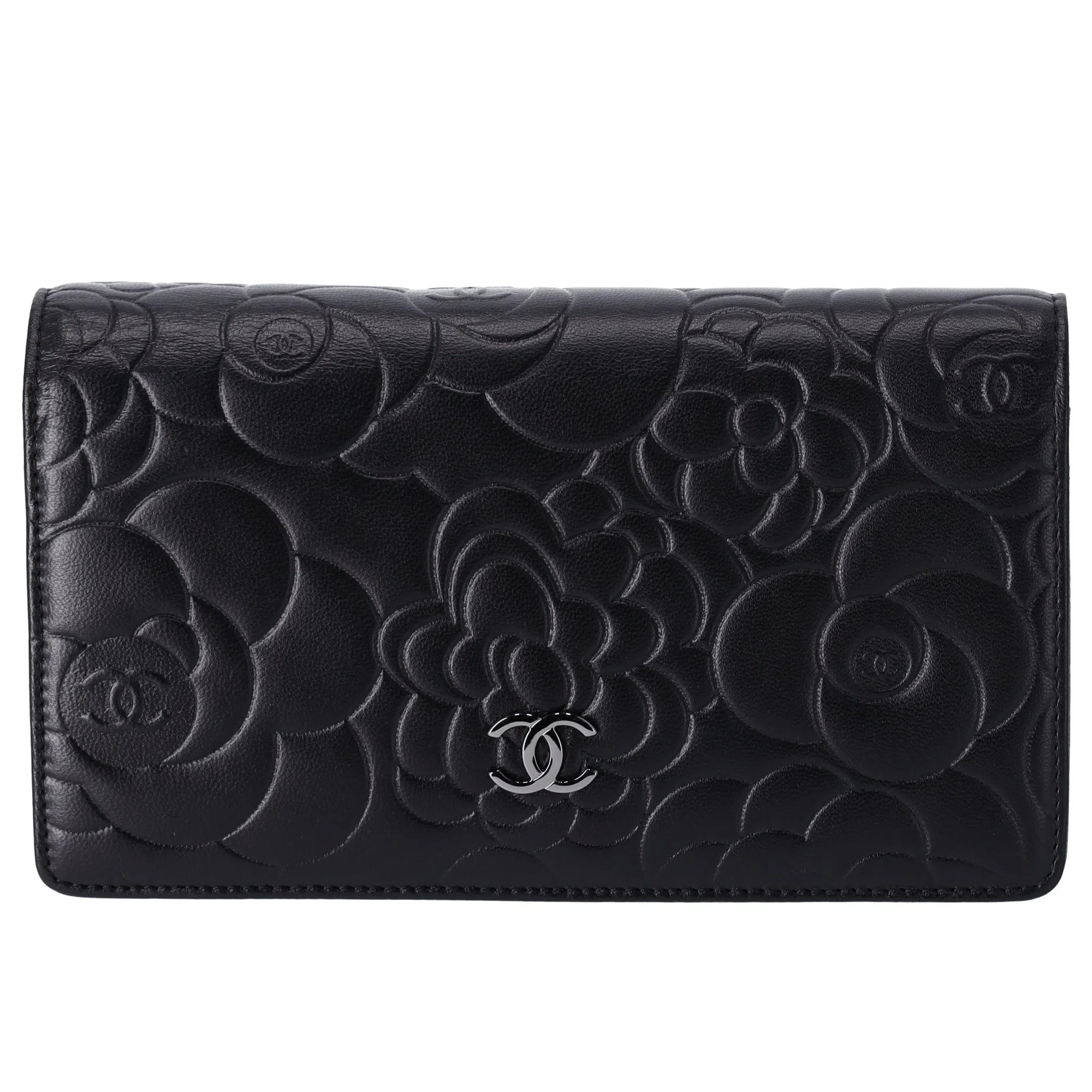 CHANEL Camellia Long Bifold Wallet A36544 Black Lambskin Leather sold by Gaby's Bags
