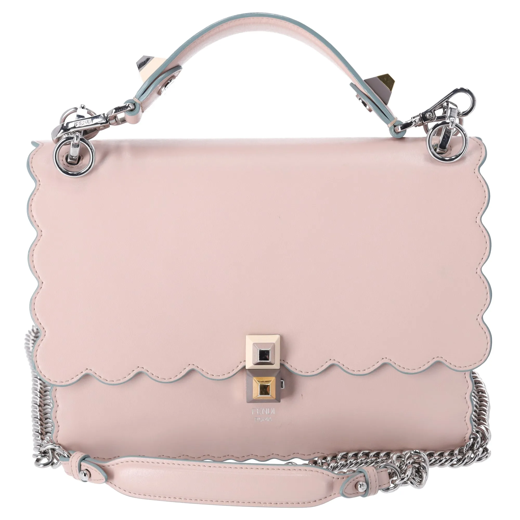 Fendi Vitello Baltico Scalloped Studded Kan I Shoulder Bag Camelia sold by Gaby's Bags