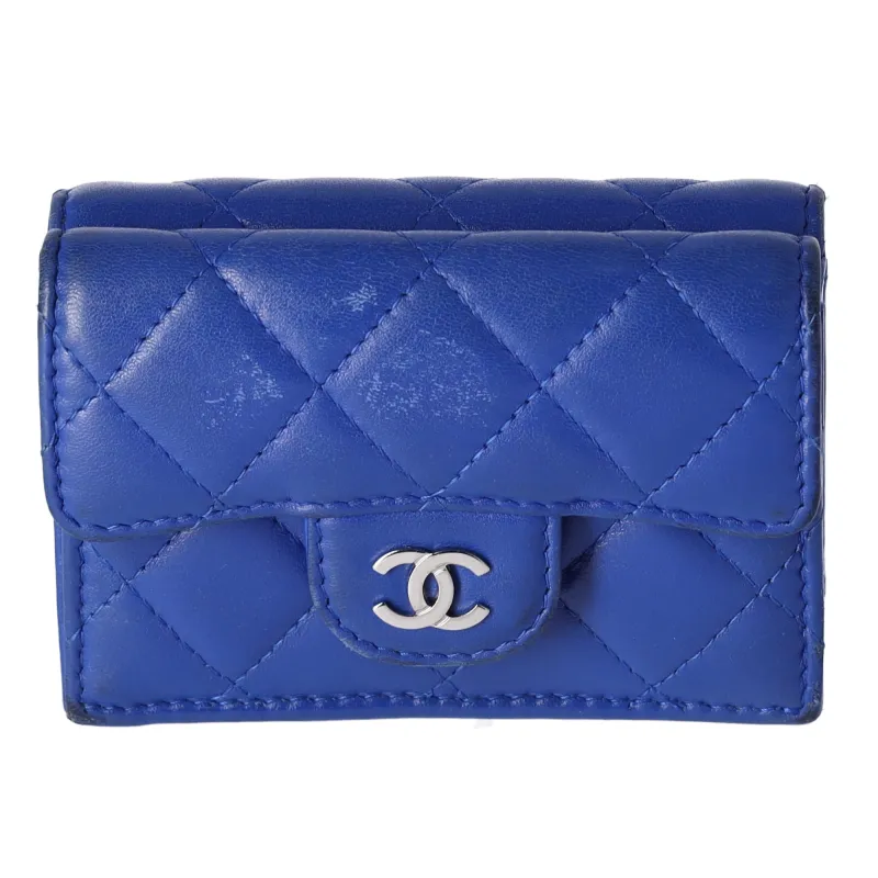 CHANEL Matelasse Trifold Wallet Blue Lambskin sold by Gaby's Bags