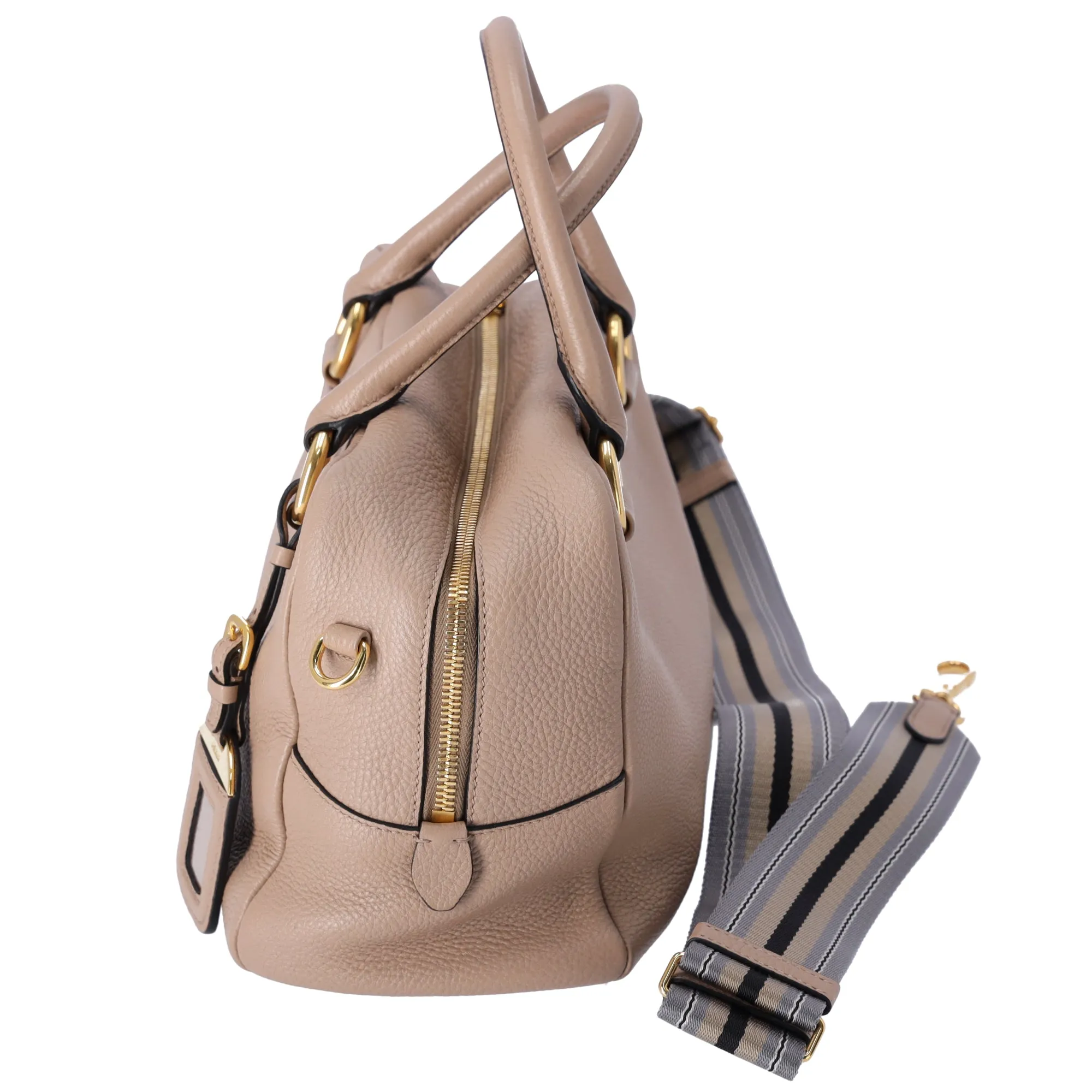 PRADA Vitello Phenix Bauletto Handbag 1BB086 Taupe Pebbled Leather sold by Gaby's Bags product image thumbnail 3