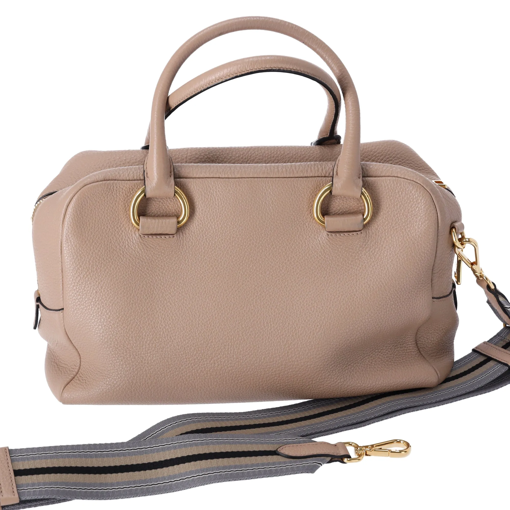 PRADA Vitello Phenix Bauletto Handbag 1BB086 Taupe Pebbled Leather sold by Gaby's Bags product image thumbnail 4