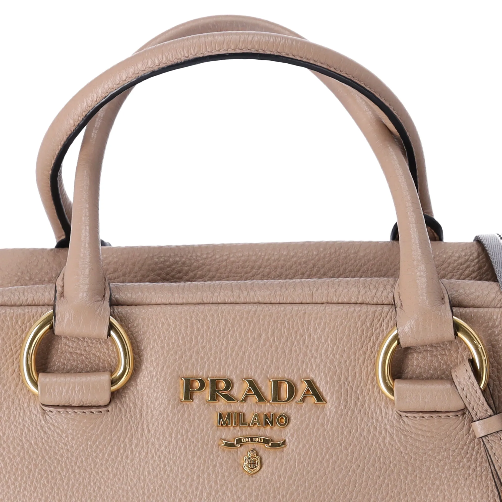 PRADA Vitello Phenix Bauletto Handbag 1BB086 Taupe Pebbled Leather sold by Gaby's Bags product image thumbnail 2