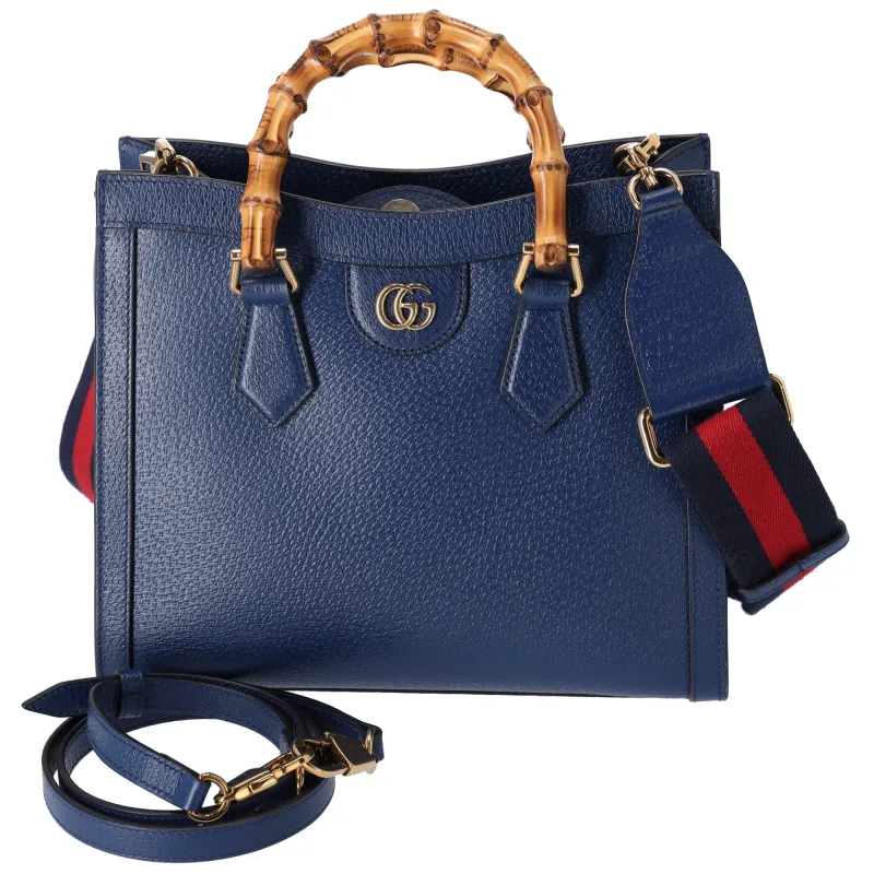 GUCCI Bamboo Handles Diana Tote Bag 702721 Dark Blue Leather sold by Gaby's Bags